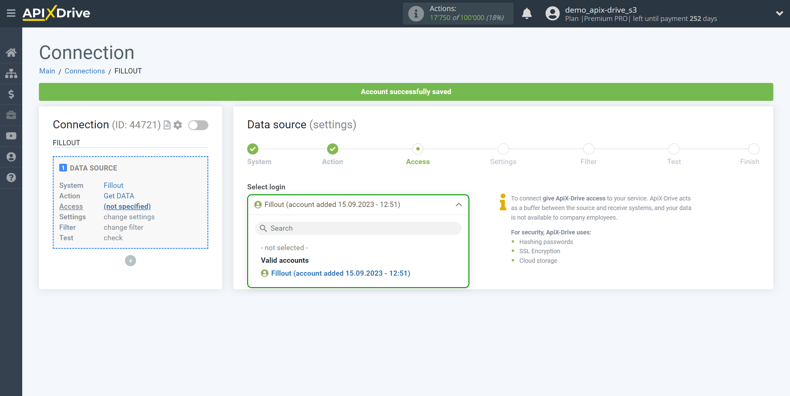 How to Connect Fillout as Data Source | Account selection How to Connect Fillout as Data Source | Account selection