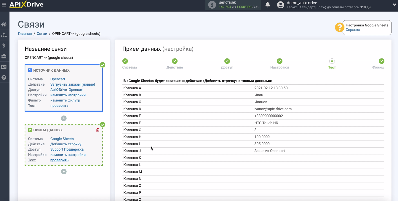 Интеграция Opencart и Google Sheets | Передаваемые данные Интеграция Opencart и Google Sheets | Передаваемые данные