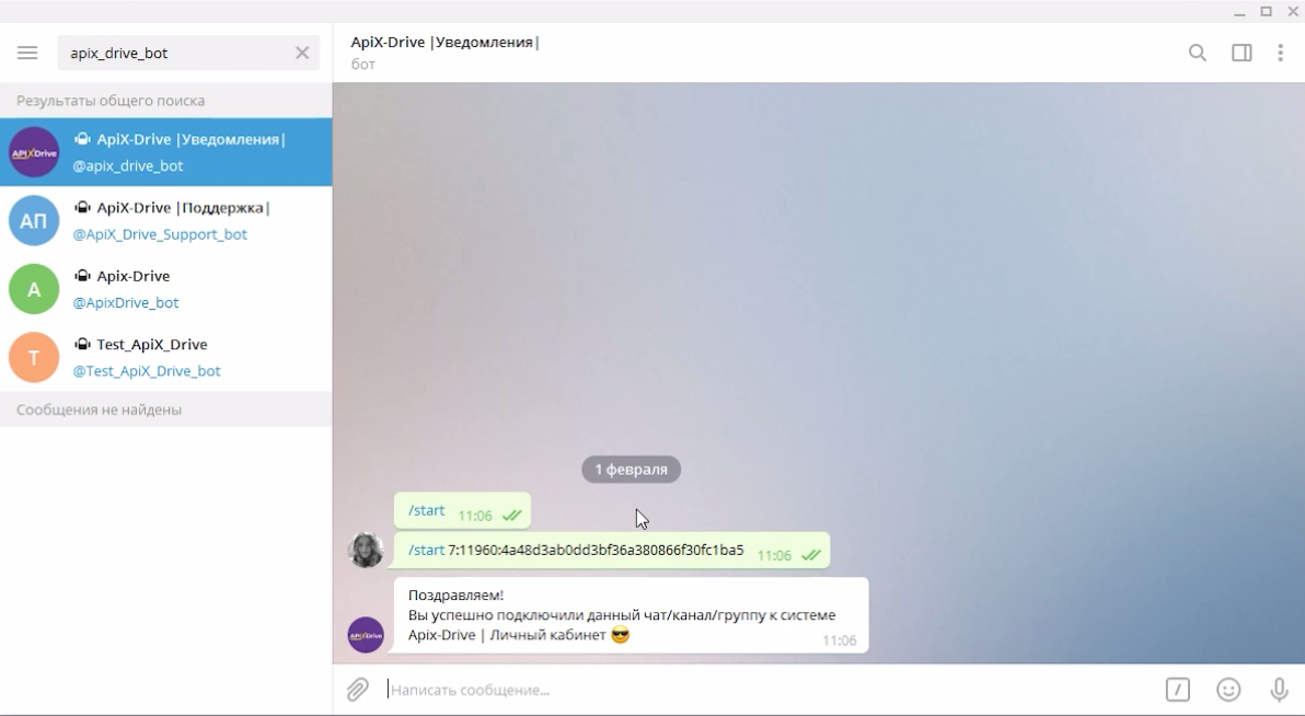 Настройка интеграции BotHelp и Telegram | Бот успешно подключен