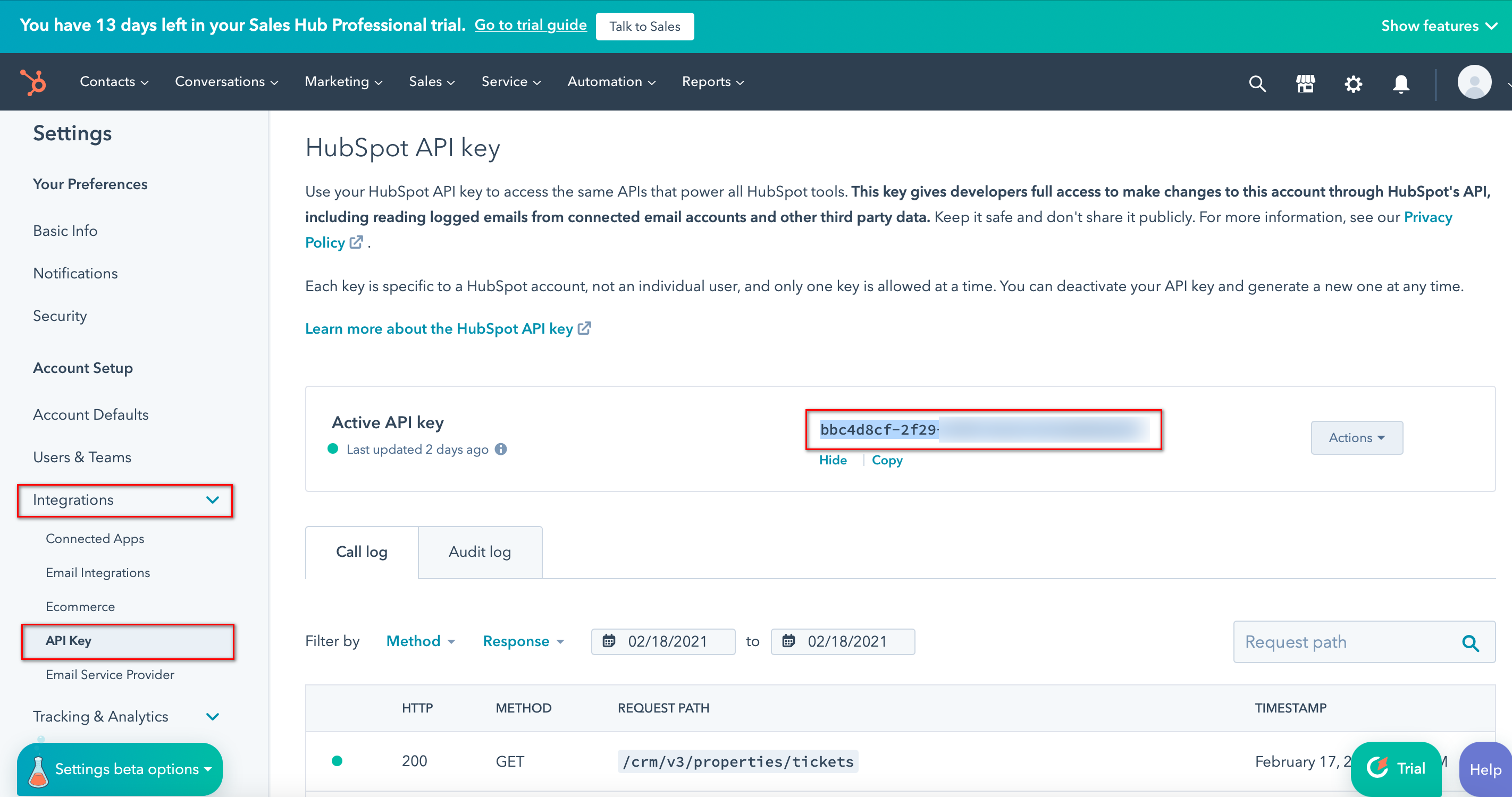Настройка Hubspot | Расположение ключа API в Hubspot Настройка Hubspot | Расположение ключа API в Hubspot