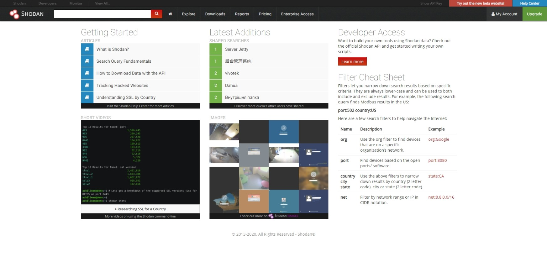 Главная страница Shodan Главная страница Shodan