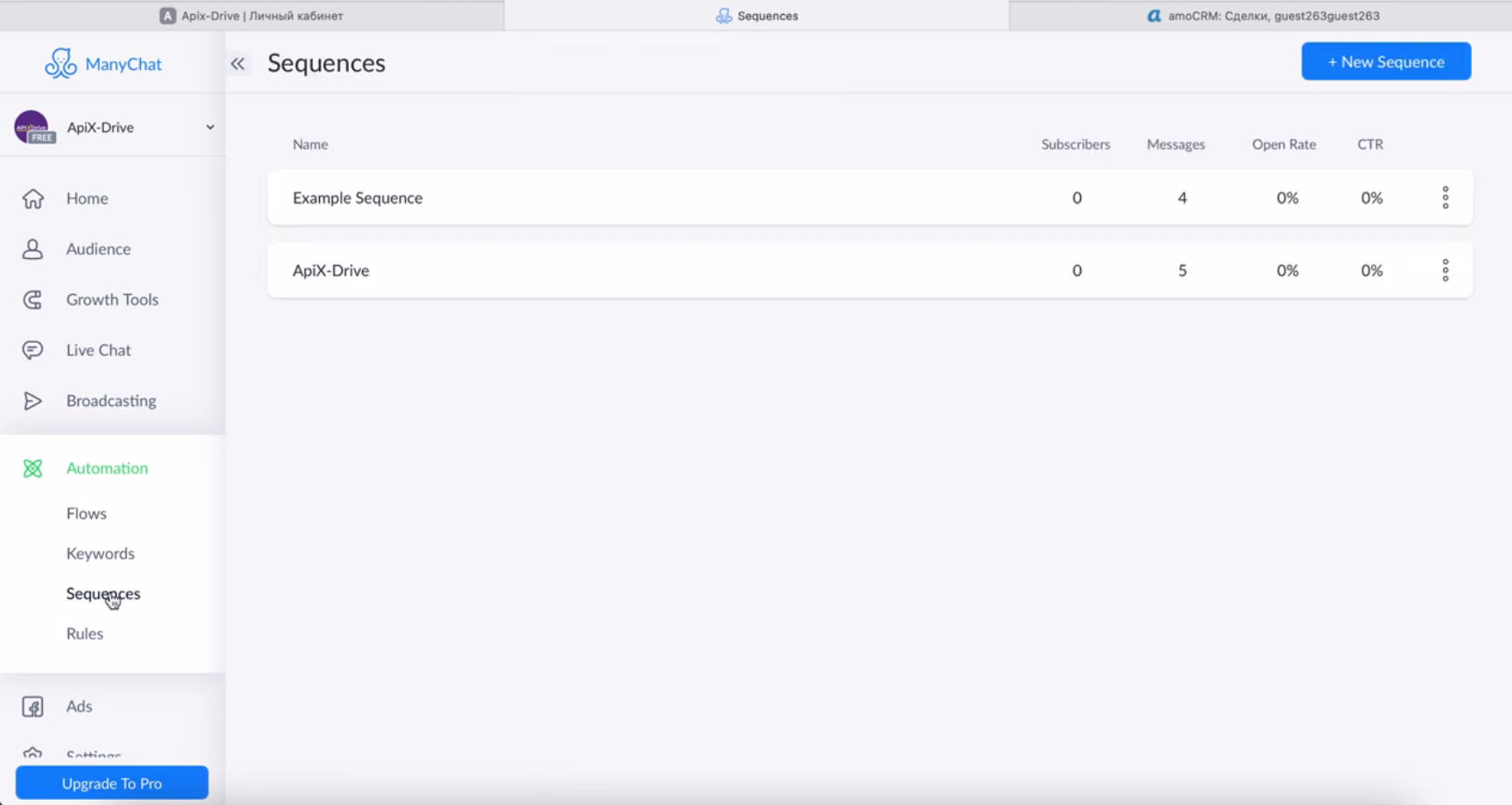 Интеграция ManyChat и AmoCRM | Выберите секвенцию Интеграция ManyChat и AmoCRM | Выберите секвенцию