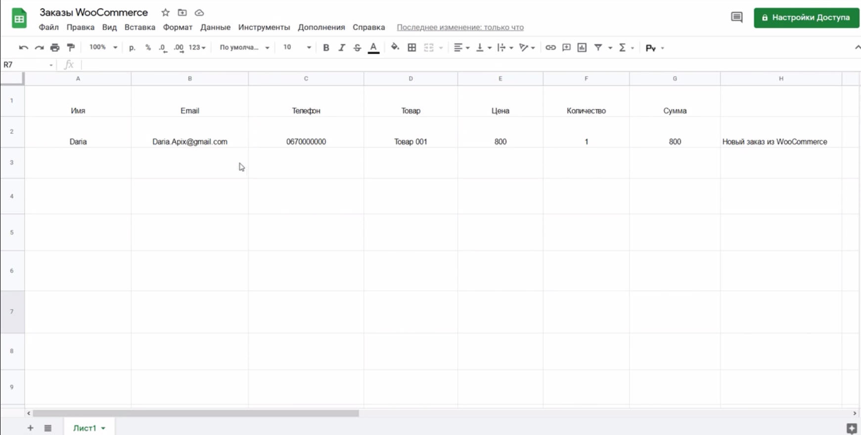 Интеграция WooCommerce и Google Sheets | Результаты теста Интеграция WooCommerce и Google Sheets | Результаты теста