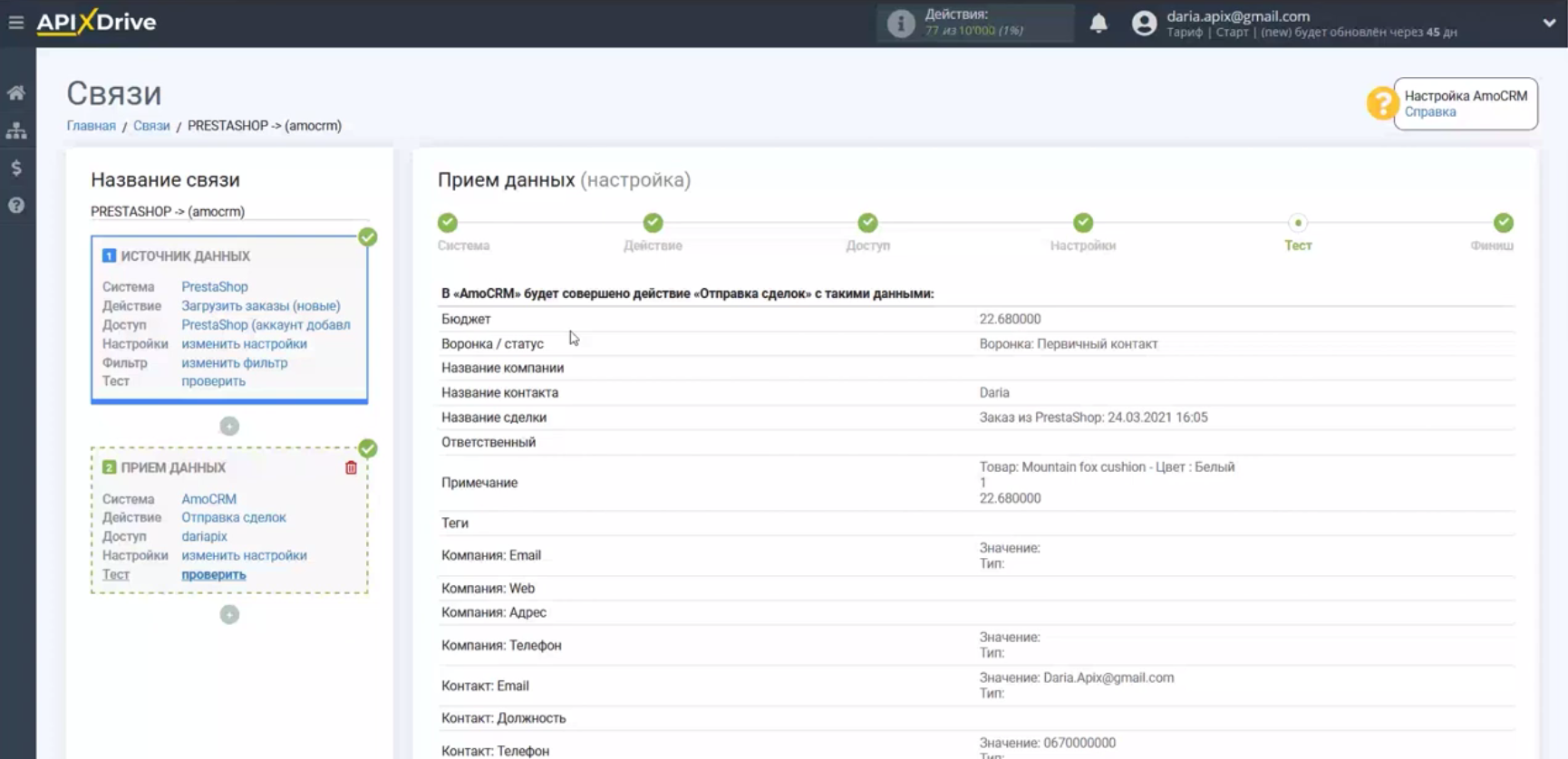 Интеграция PrestaShop и AmoCRM | Передаваемые данные Интеграция PrestaShop и AmoCRM | Передаваемые данные