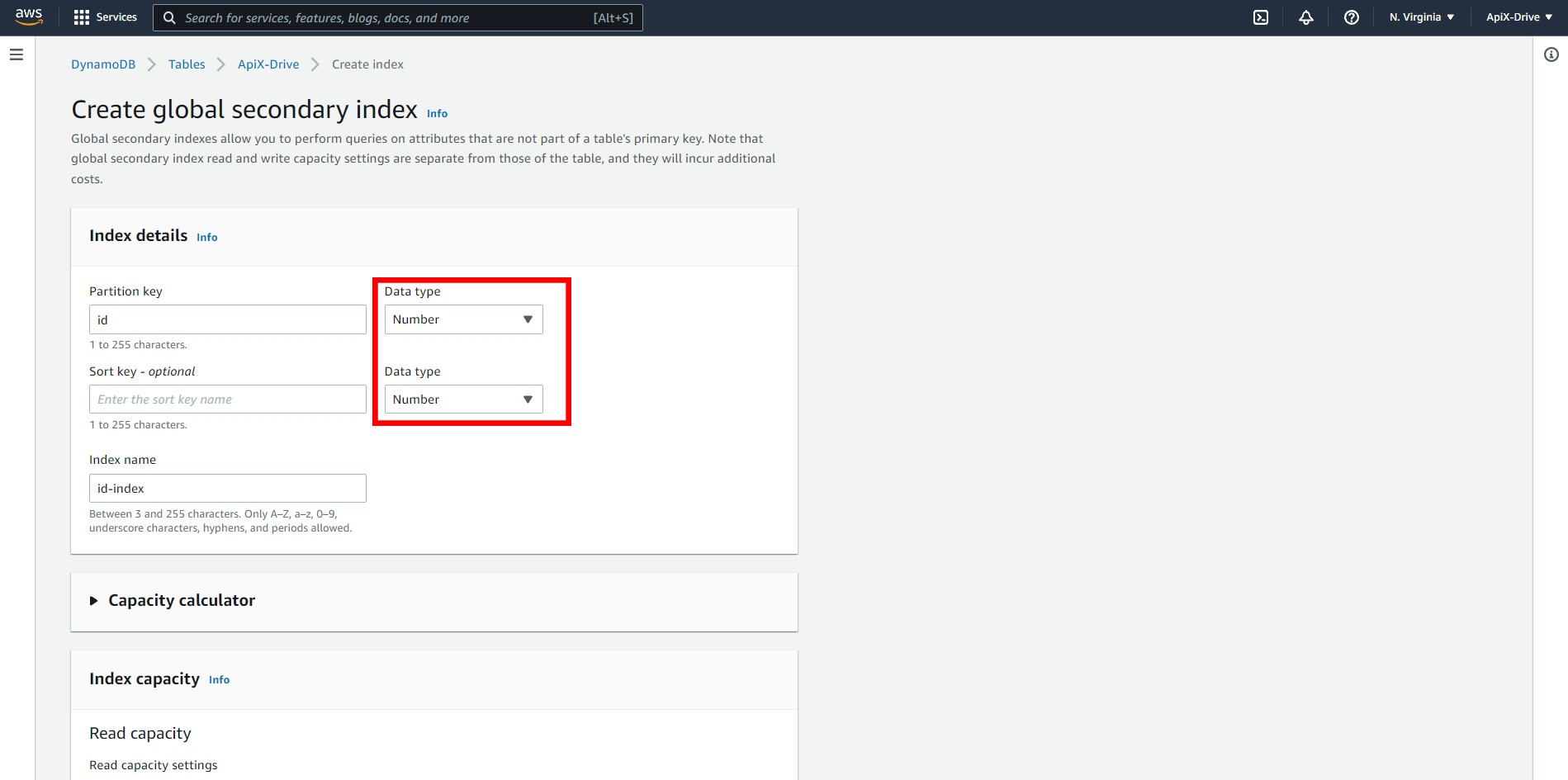 Настройка Amazon DynamoDB | Создание индекса Настройка Amazon DynamoDB | Создание индекса