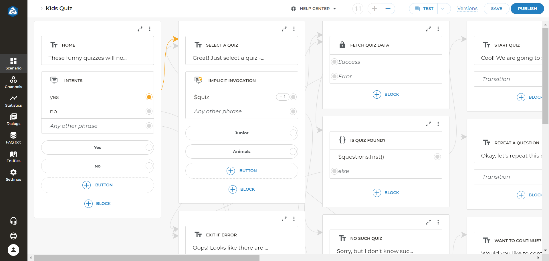 Окно настройки чат-бота Окно настройки чат-бота