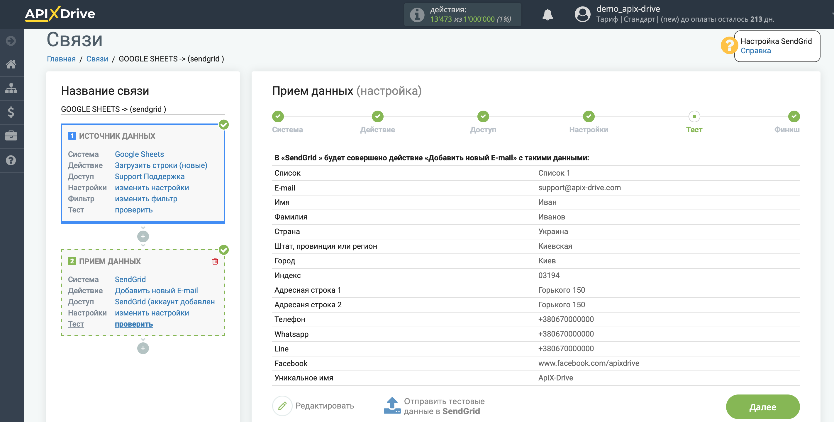 Настройка Приема данных в SendGrid | Тестовые данные Настройка Приема данных в SendGrid | Тестовые данные
