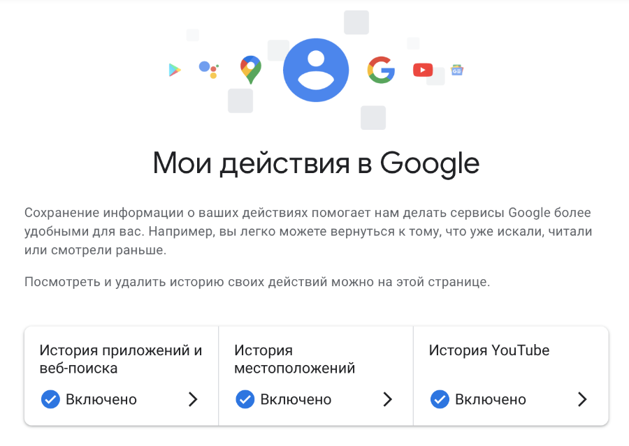 Просмотр действий на странице «Мои действия в Google» Просмотр действий на странице «Мои действия в Google»