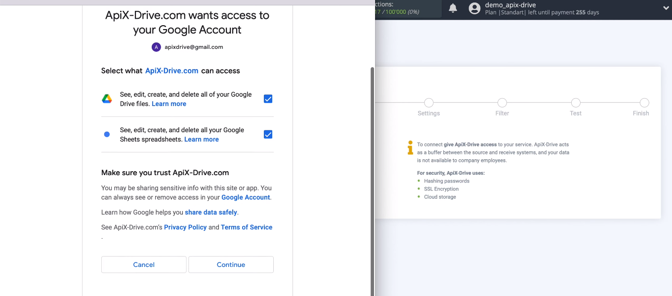 Google Sheets and ClickSend integration | Provide access