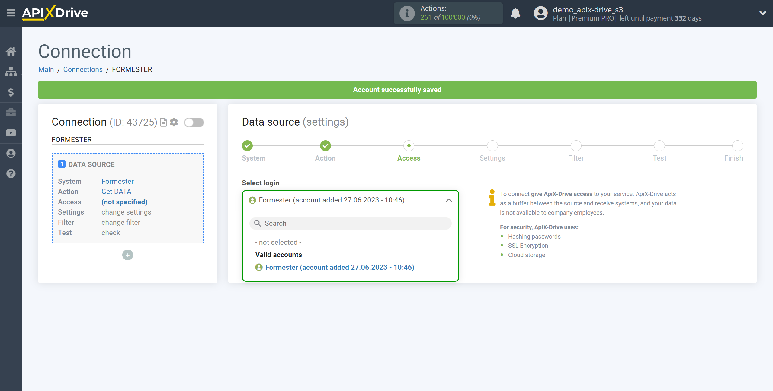 How to Connect Formester as Data Source | Account selection