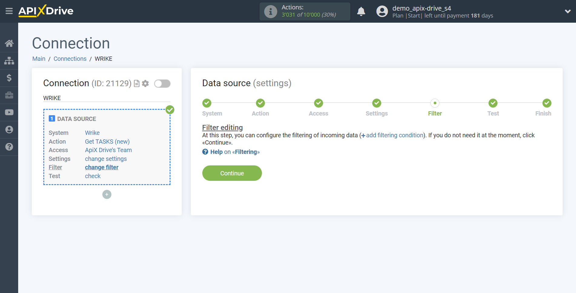 How to Connect Wrike as Data Source | Data Filter