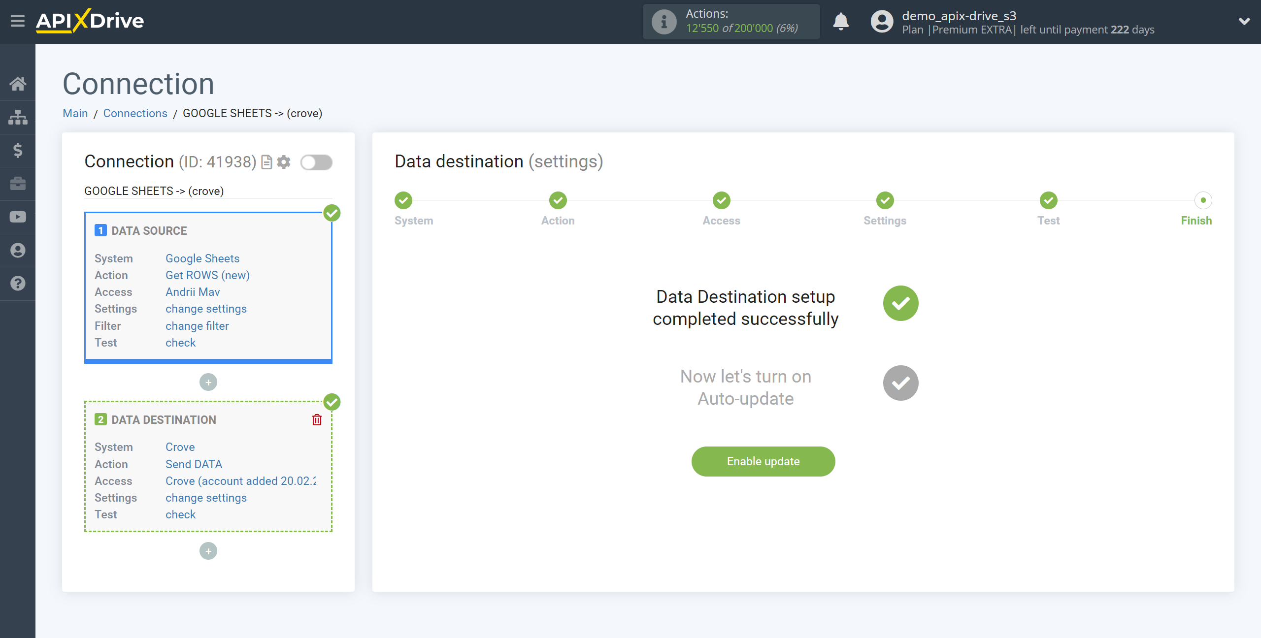 How to Connect Crove as Data Destination | Enable auto-update