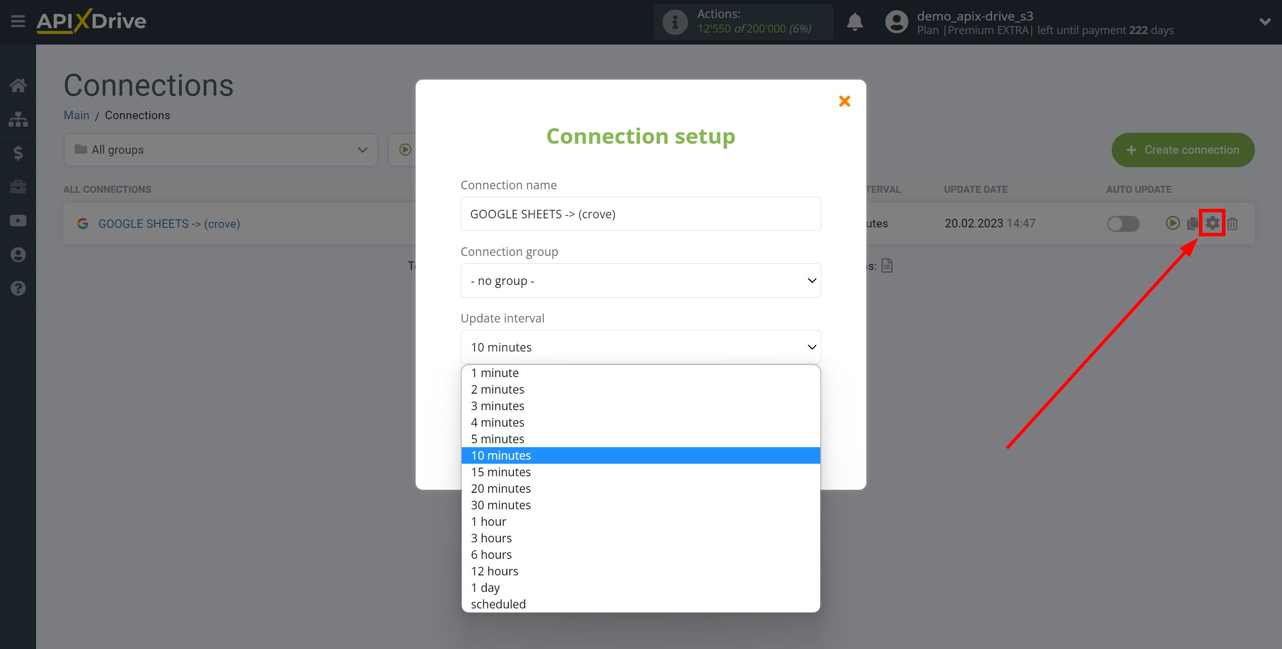 How to Connect Crove as Data Destination | Update interval