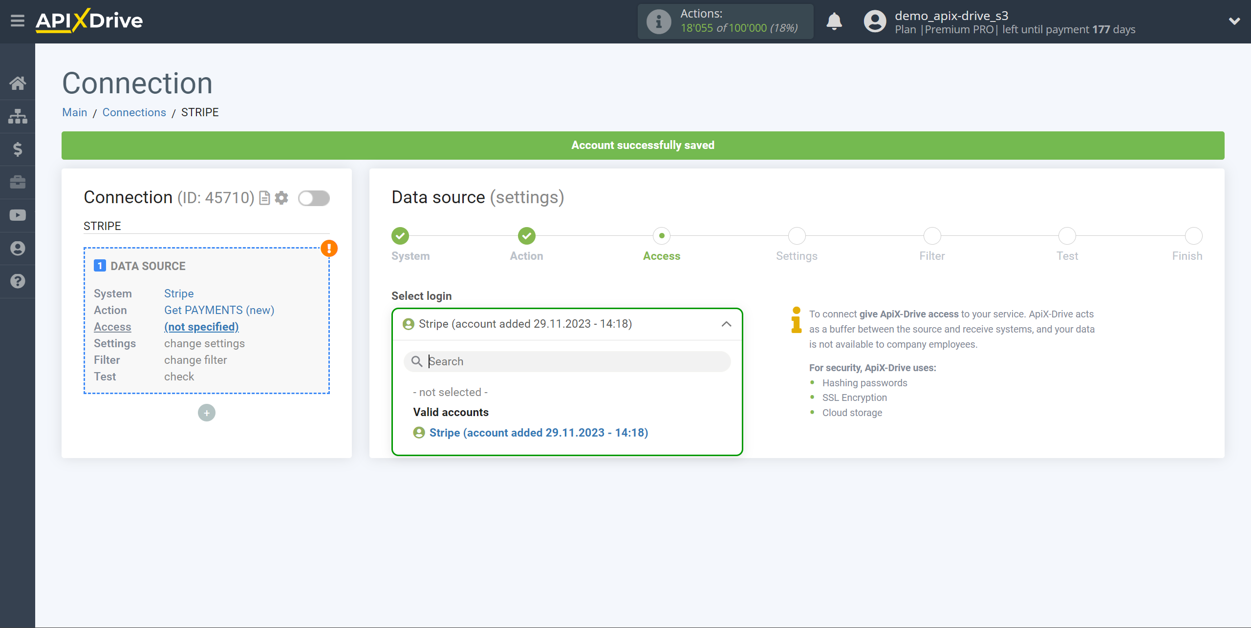 How to Connect Stripe as Data Source | Account selection