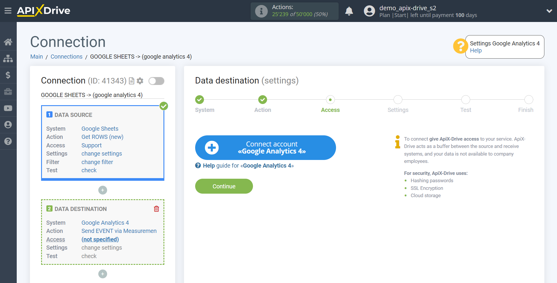 How to Connect Google Analytics 4 as Data Destination | Account connection