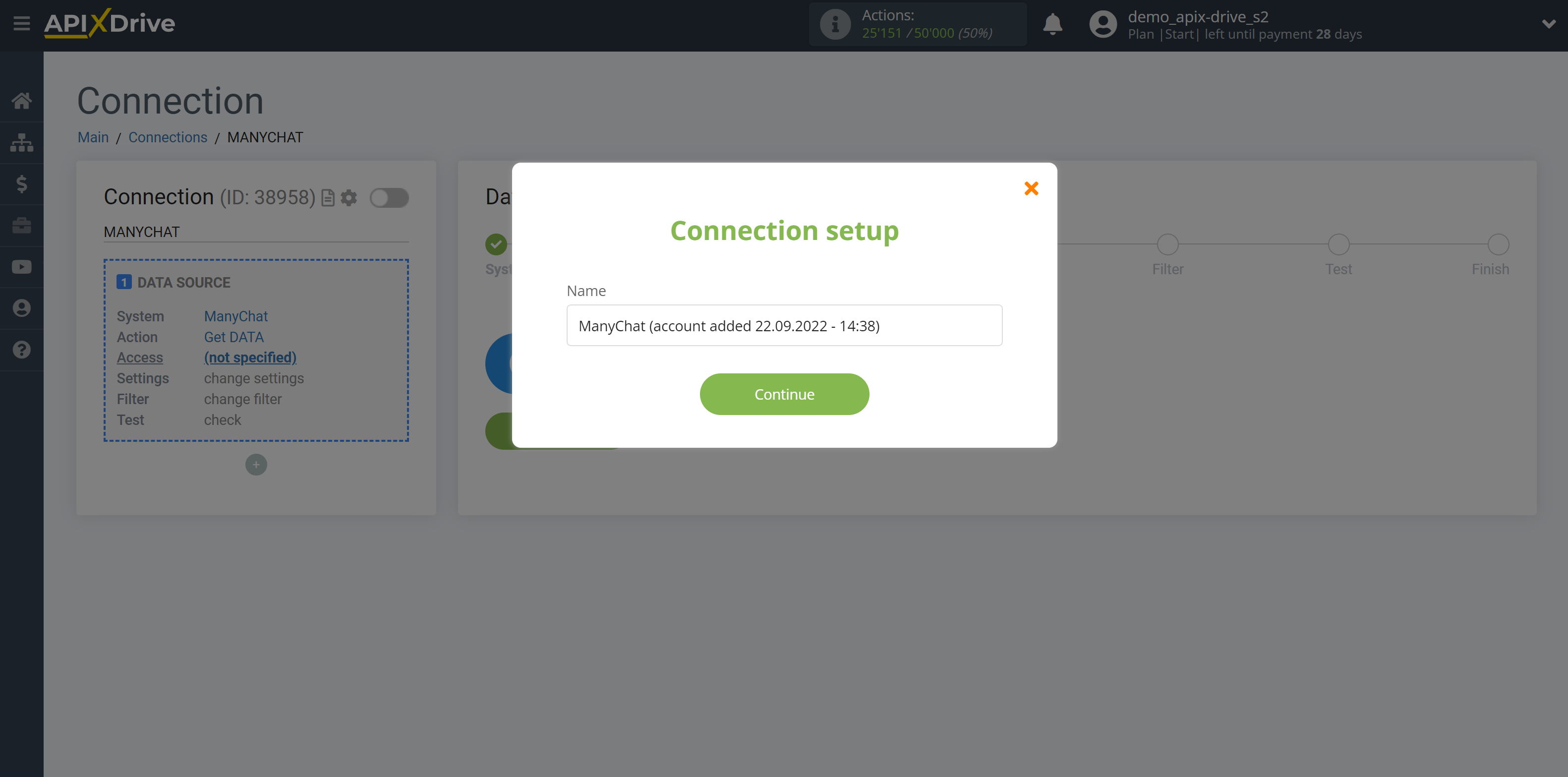 How to Connect ManyChat as Data Source | Connection setup