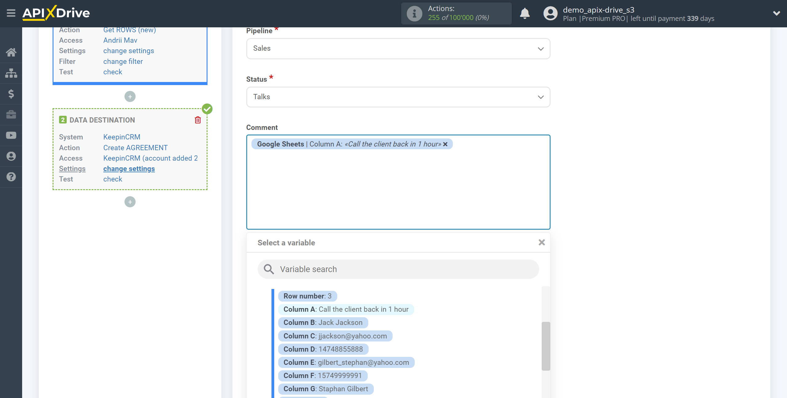 How to Connect KeepinCRM as Data Destination | Assigning Fields