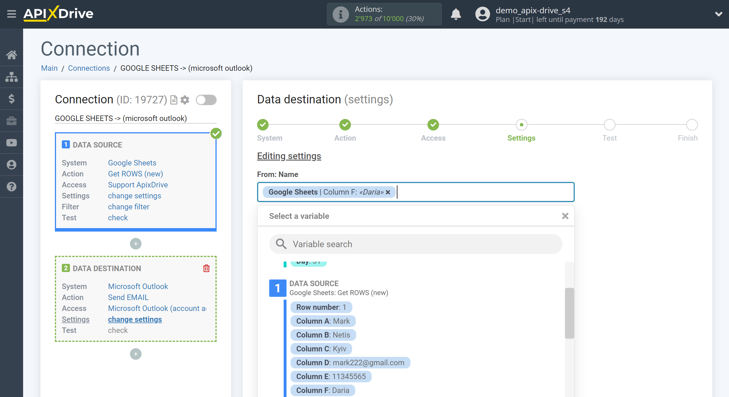 How to Connect Microsoft Outlook as Data Destination | Assigning fields