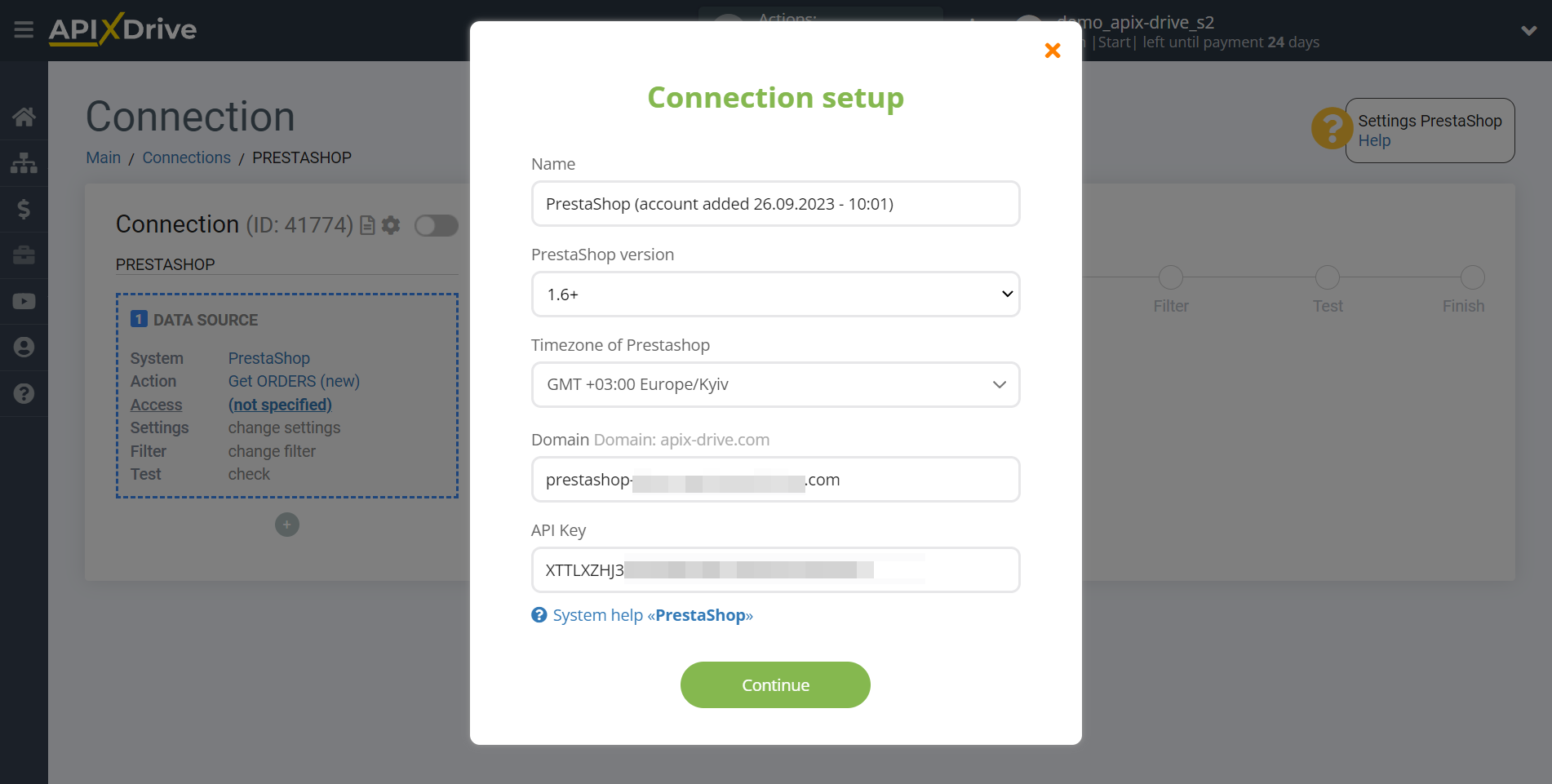 How to Connect PrestaShop as Data Source | Account connection