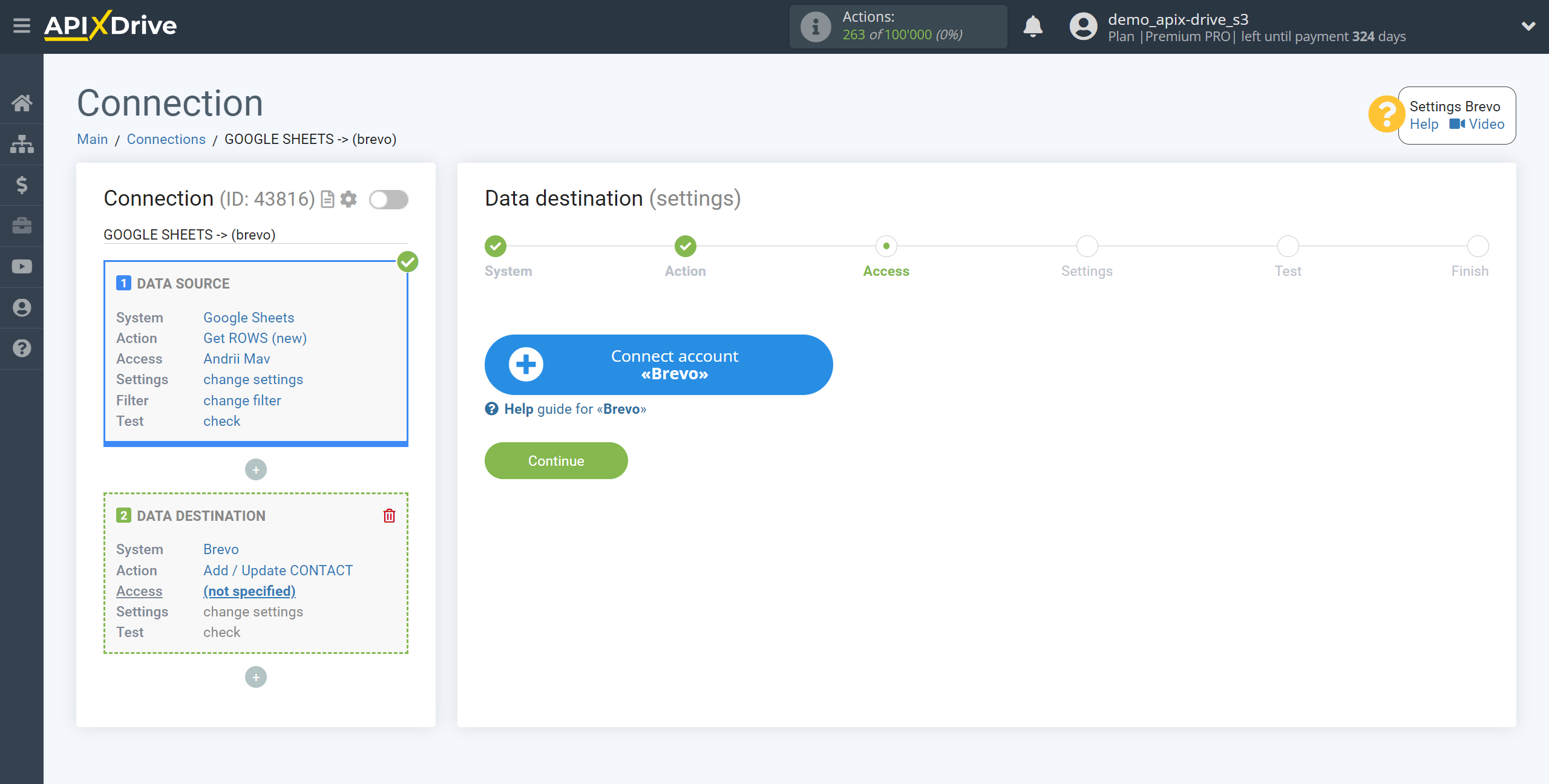 How to Connect Brevo as Data Destination | Account connection