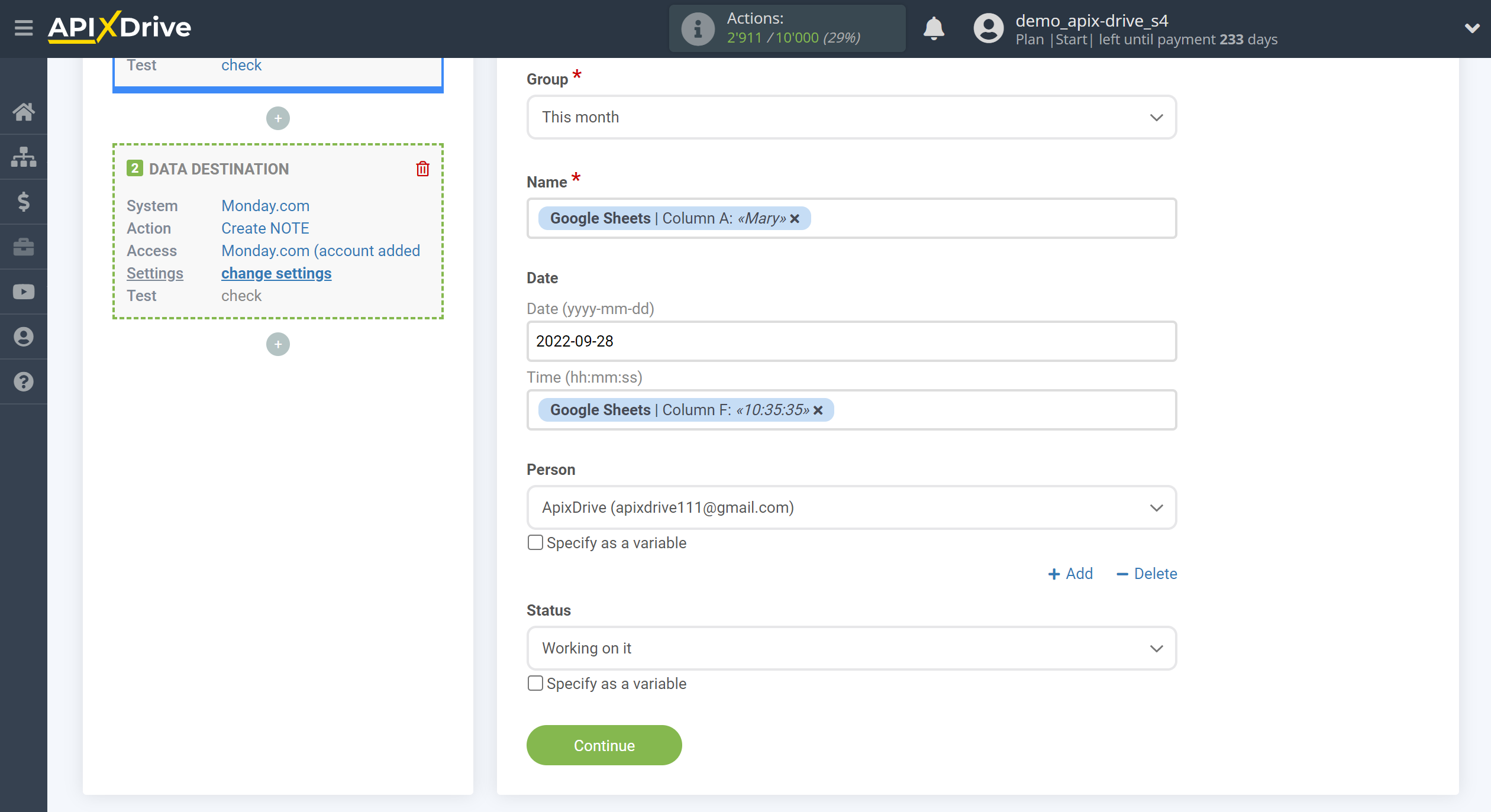 How to Connect Monday.com as Data Destination | Assigning fields