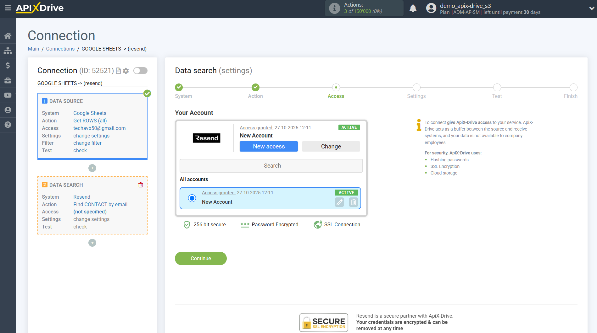 Setting up Resend Contact Search in Google Sheets | Selecting a Search account Setting up Resend Contact Search in Google Sheets | Selecting a Search account