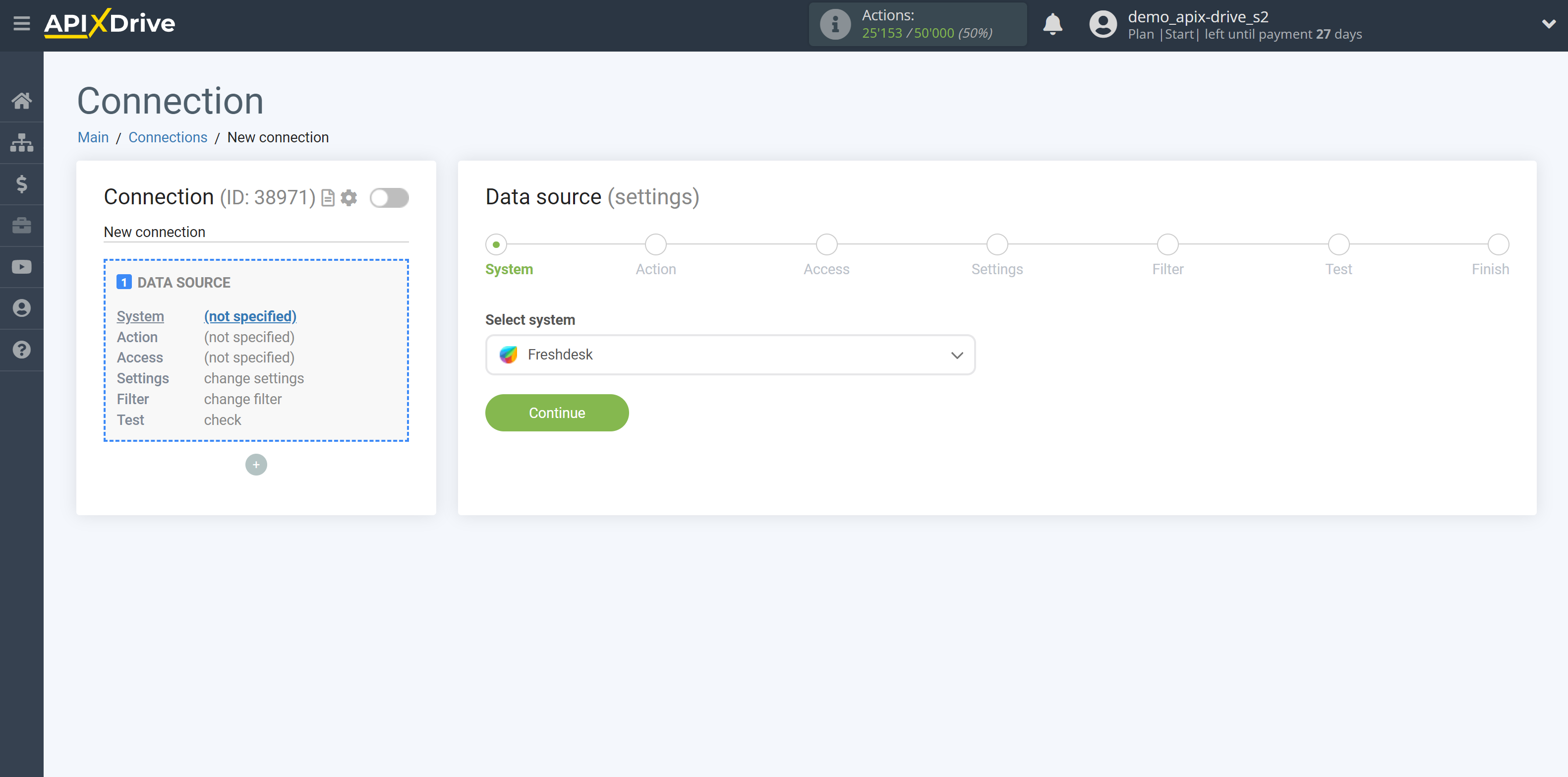 How to Connect Freshdesk as Data Source | System selection