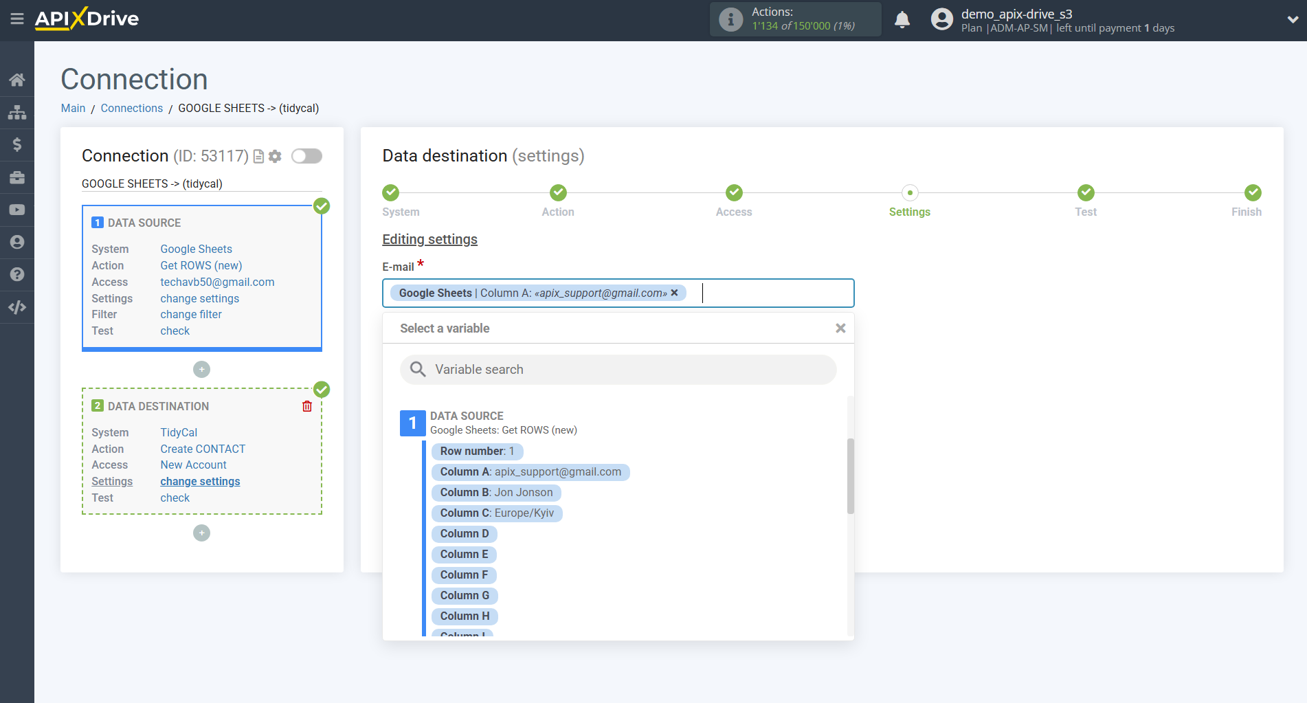 How to Connect Tidycal as Data Destination | Assigning Fields