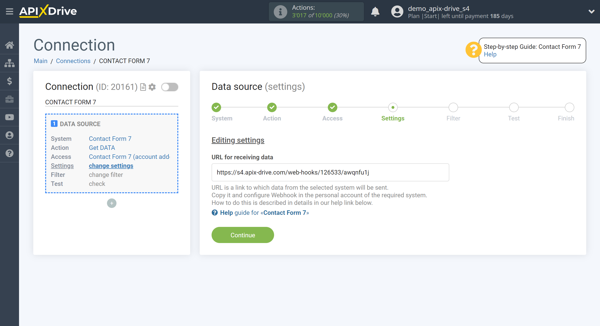 How to Connect Contact Form 7 as Data Source | Editing settings