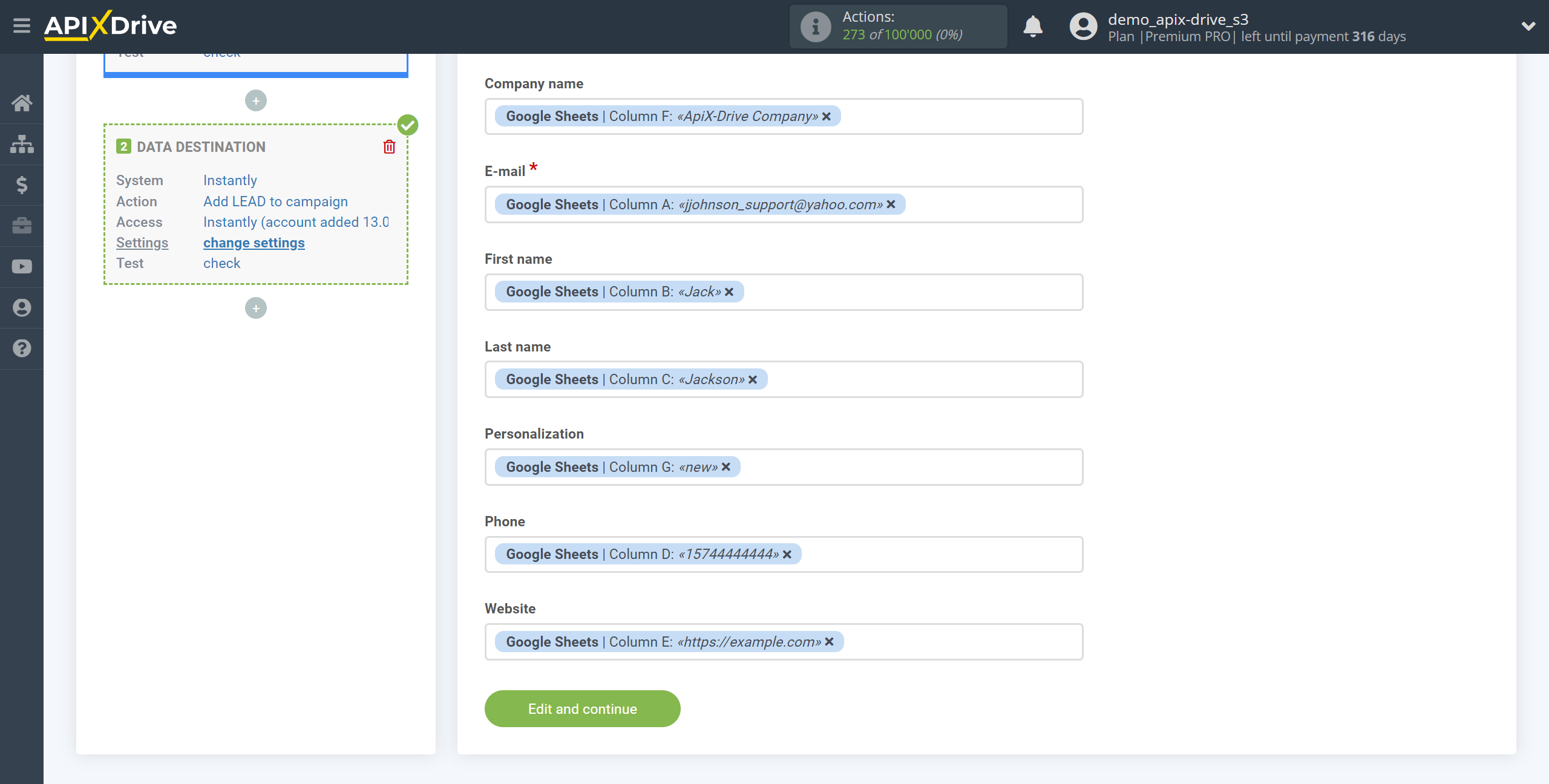 How to Connect Instantly as Data Destination | Assigning Fields