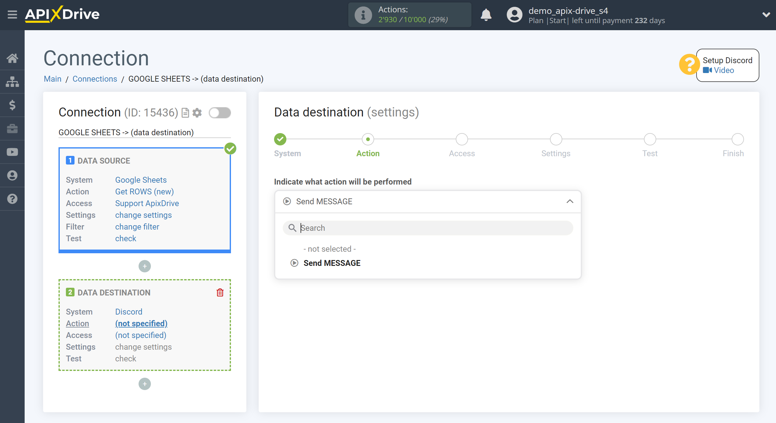 How to Connect Discord as Data Destination | Action selection