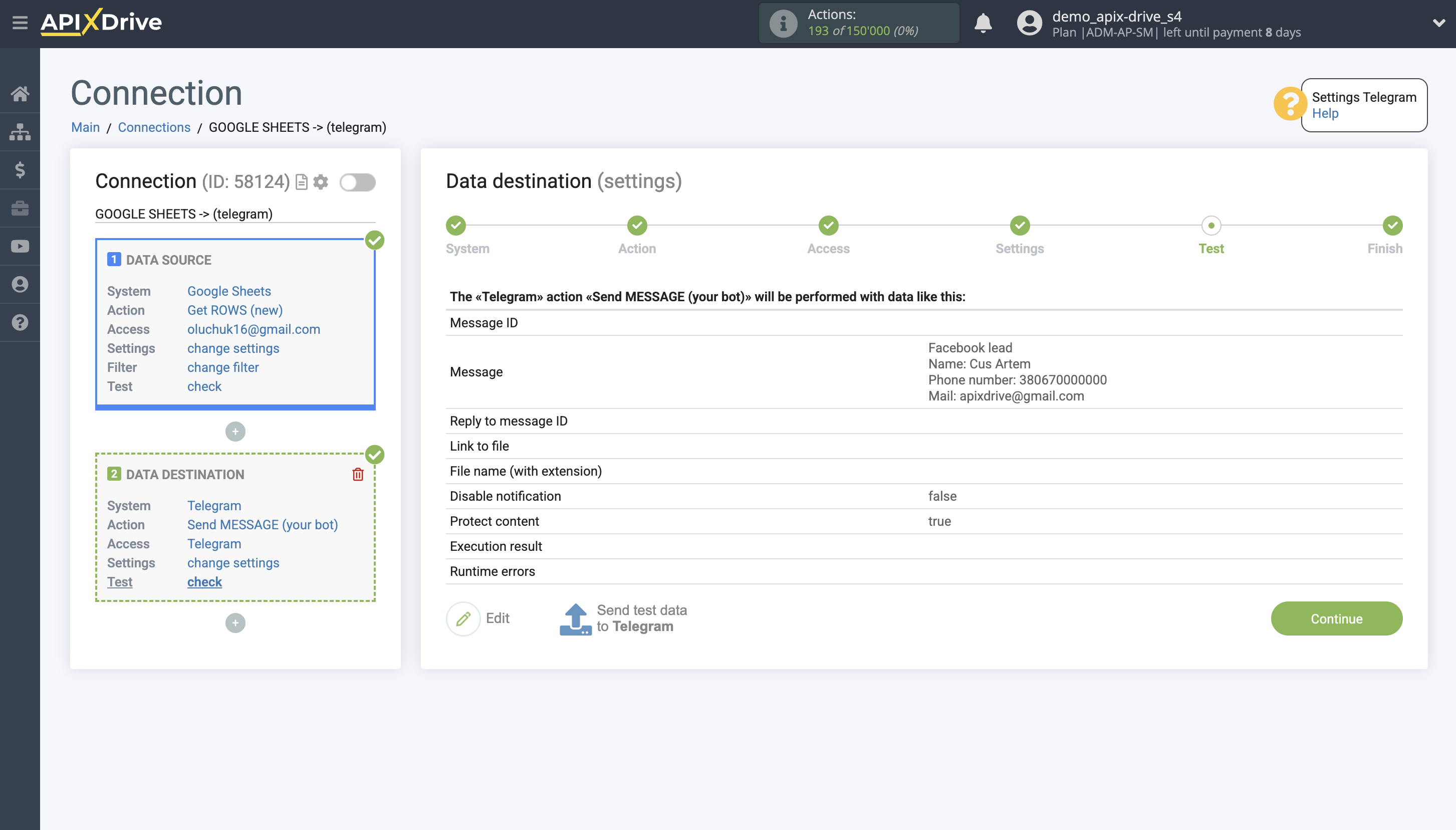 How to Connect Telegram as Data Destination | Test data