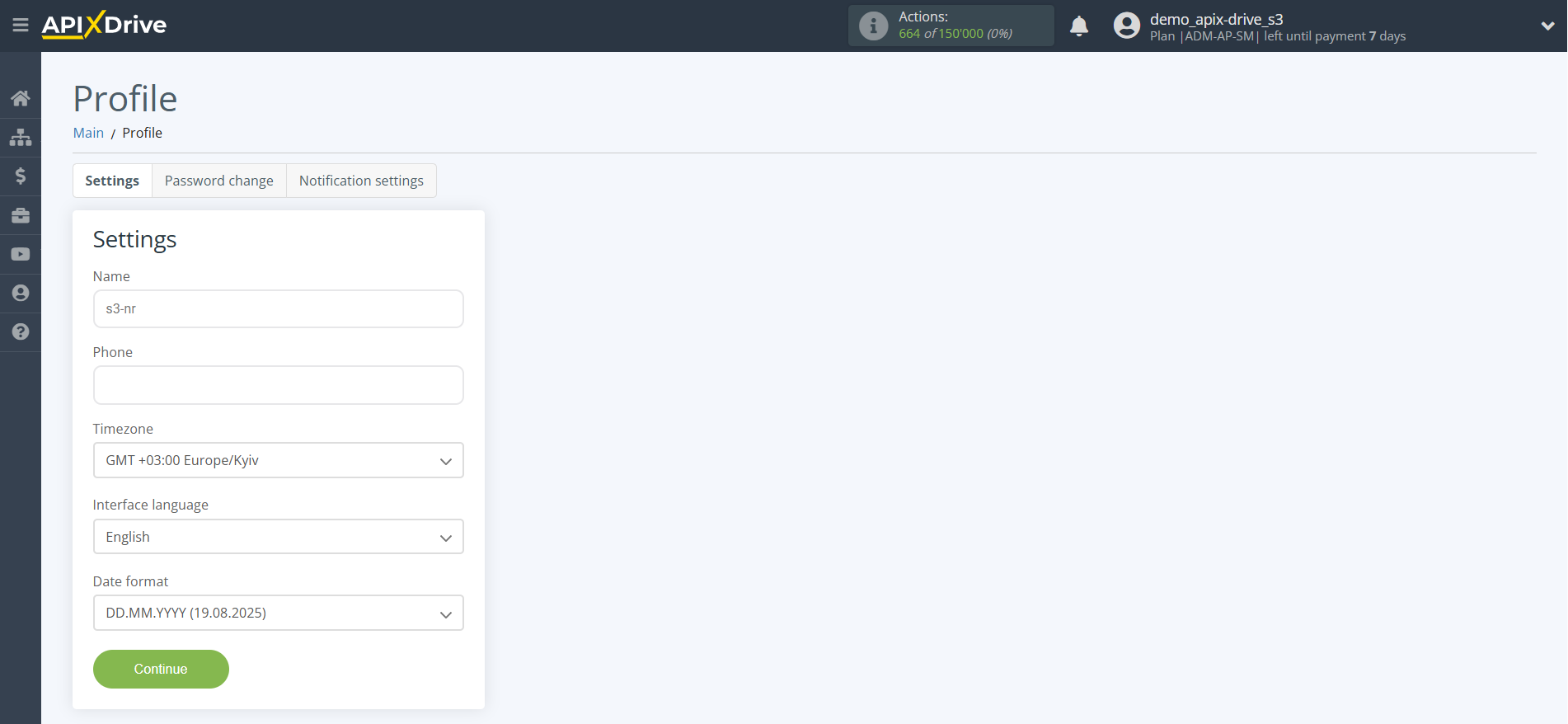 Main Menu | Profile section