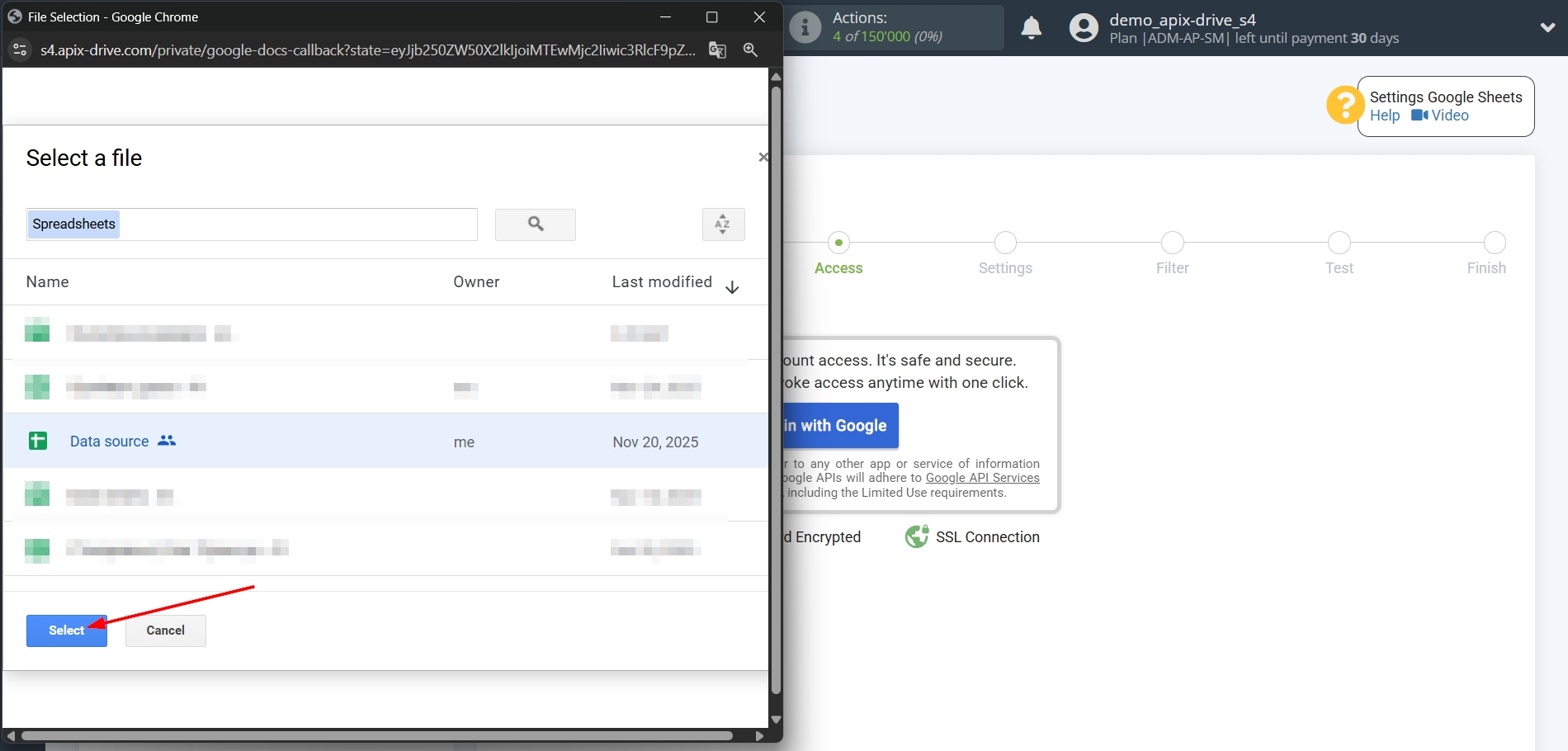Setting Search to Verification Email Apollo.io in Google Sheets | Select a Google account to connect Setting Search to Verification Email Apollo.io in Google Sheets | Select a Google account to connect