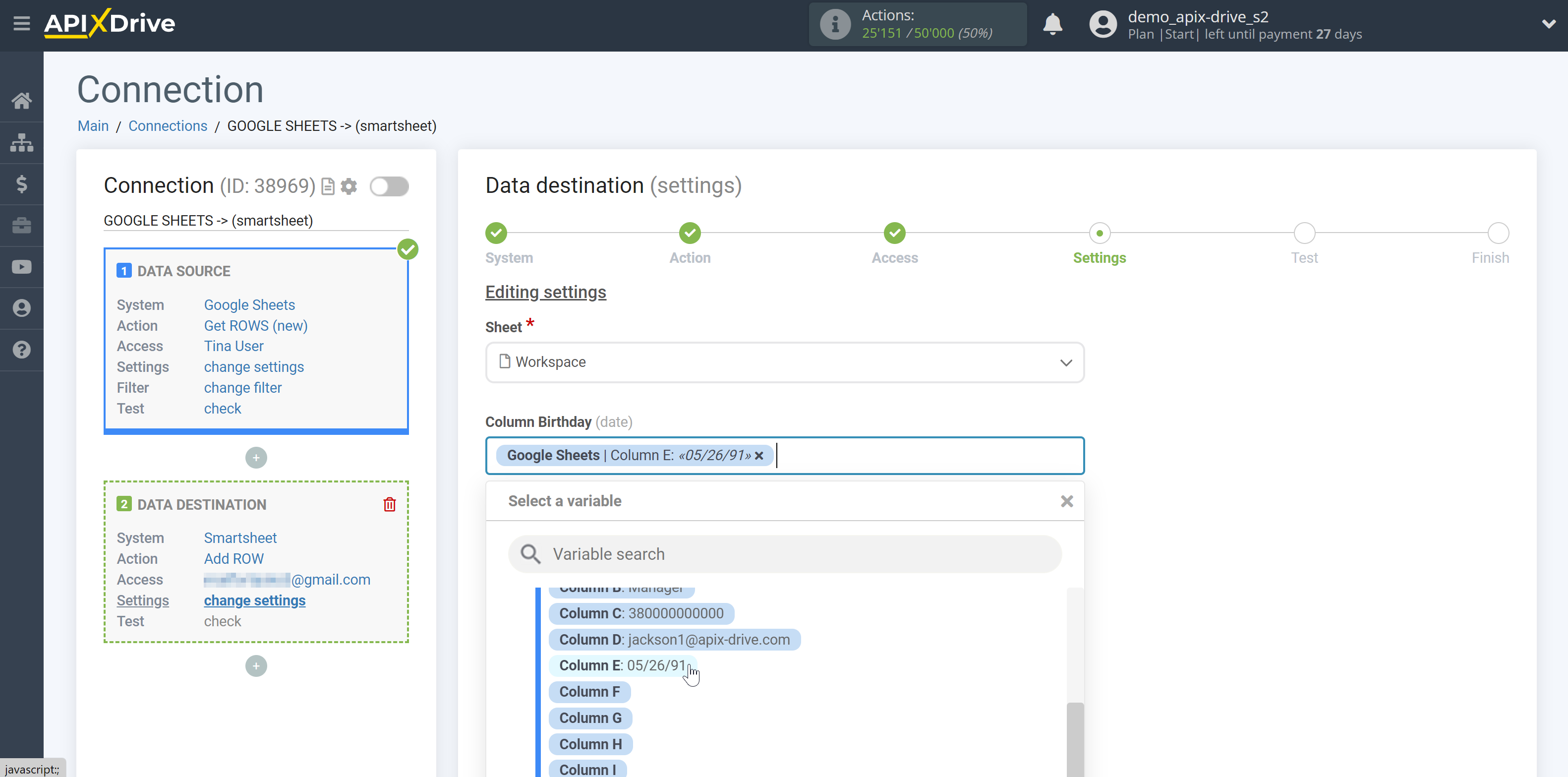 How to Connect Smartsheet as Data Destination | Assigning Fields