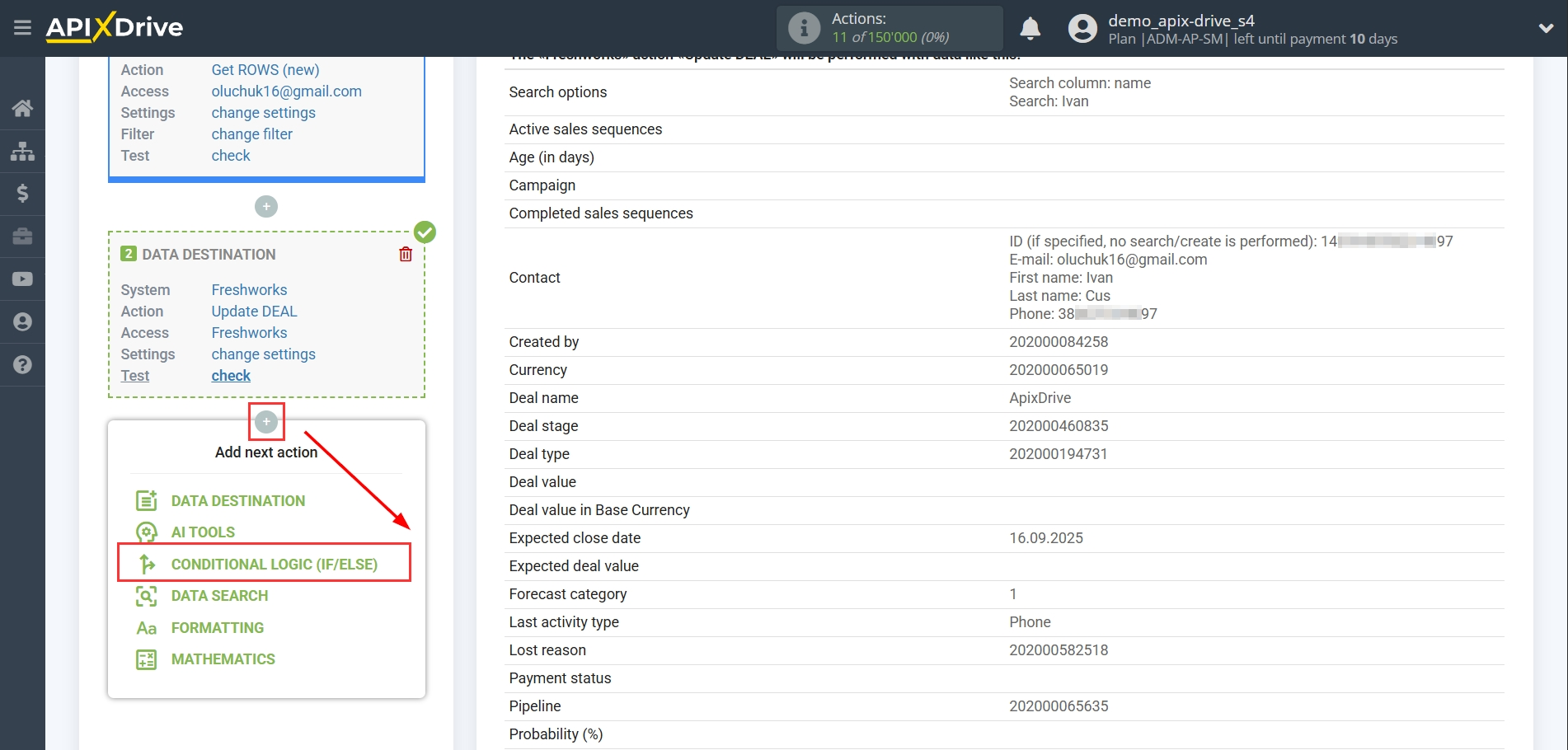 How to setup&nbsp;Freshworks Update Deal / Create Deal | Start setting up the Logic section
