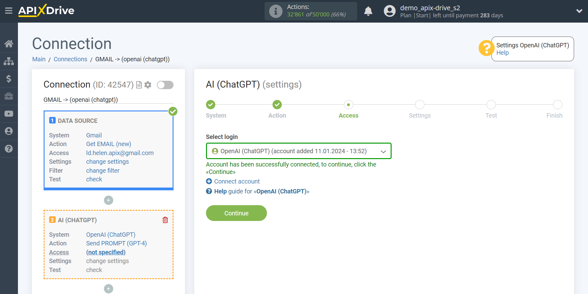 Setting up analyze emails with OpenAI (ChatGPT) | Account selection