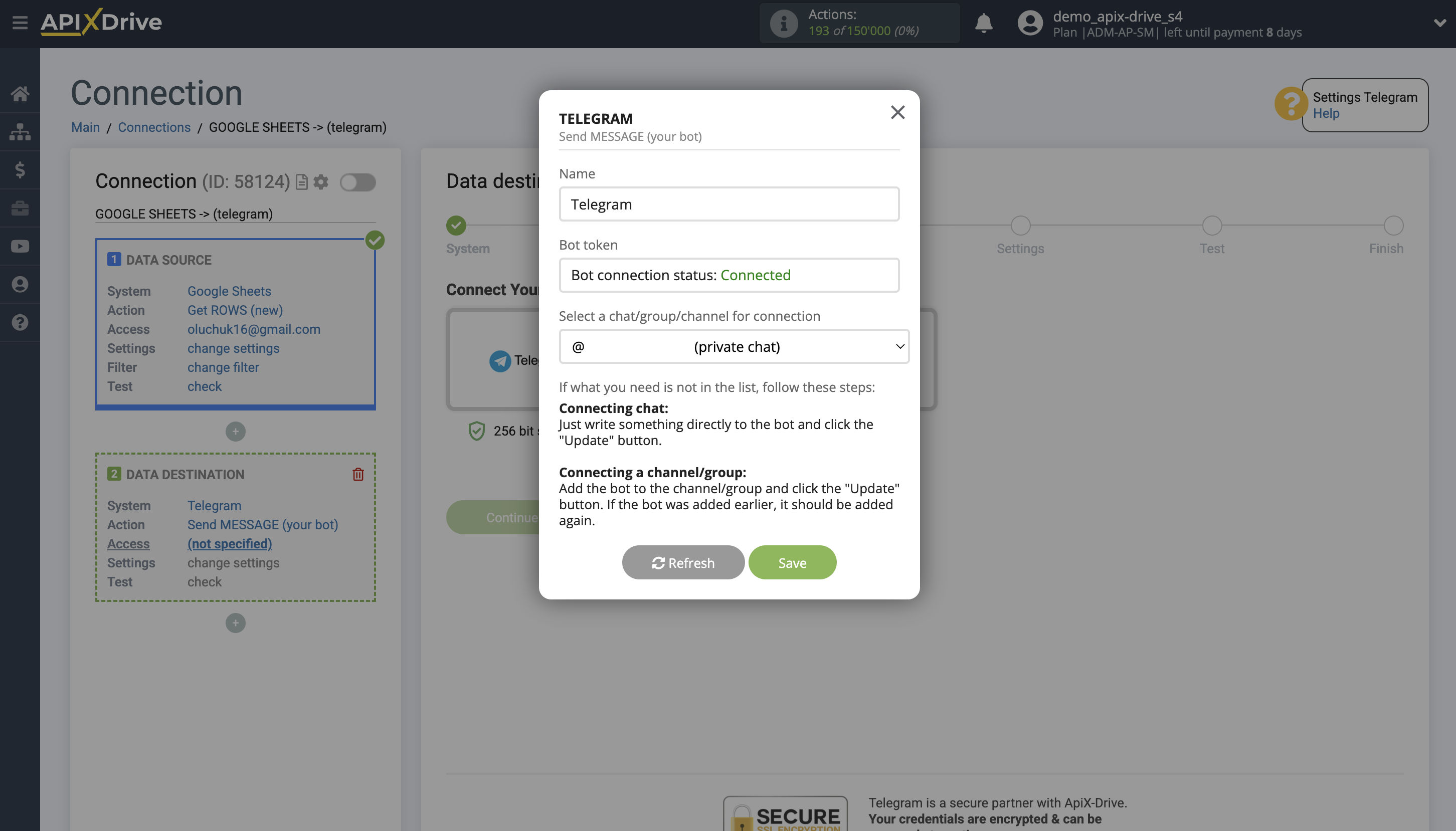 How to Connect Telegram as Data Destination | Data for launching a Telegram bot