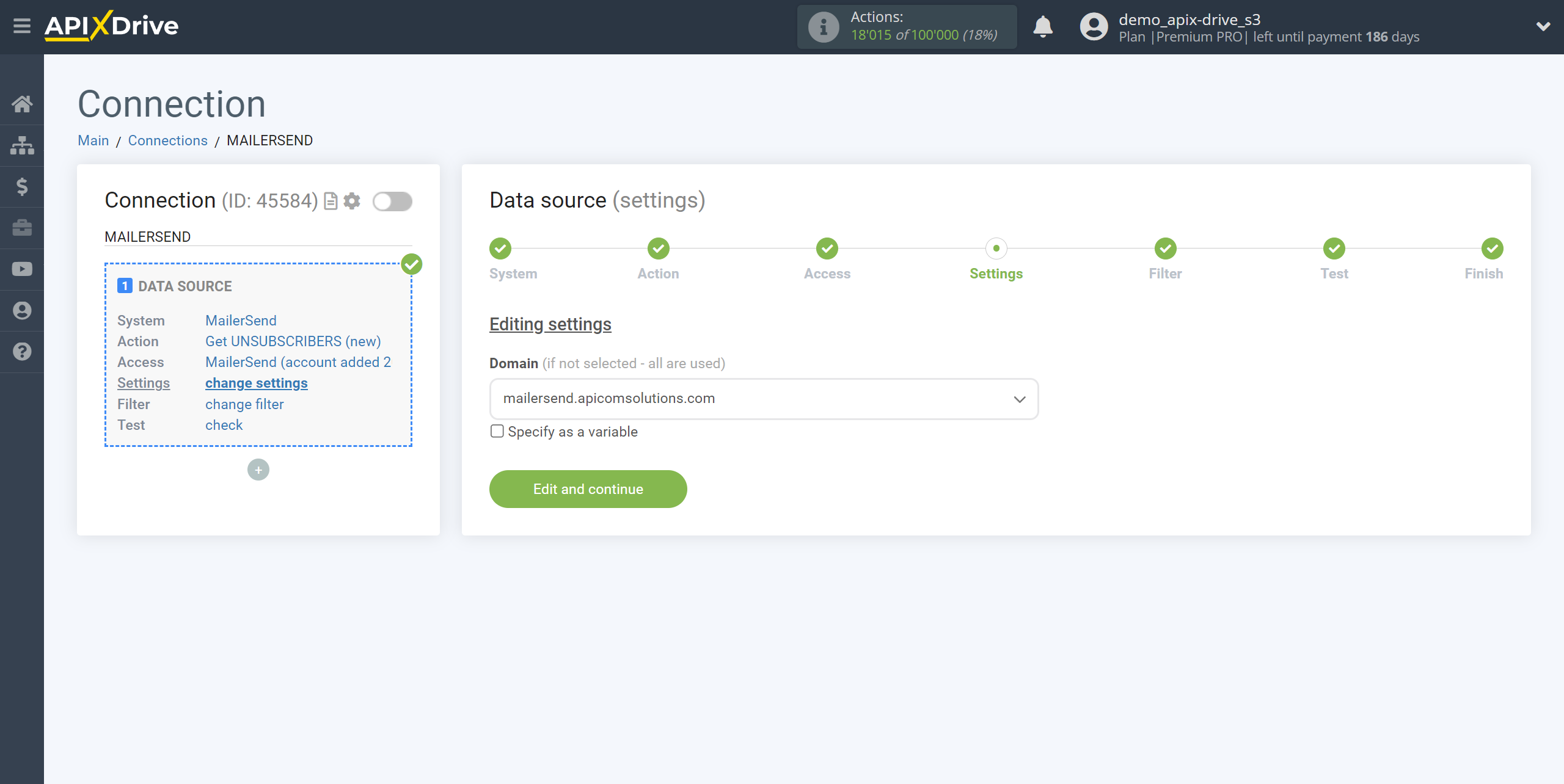 How to Connect Acumbamail as Data Source | Domain selection