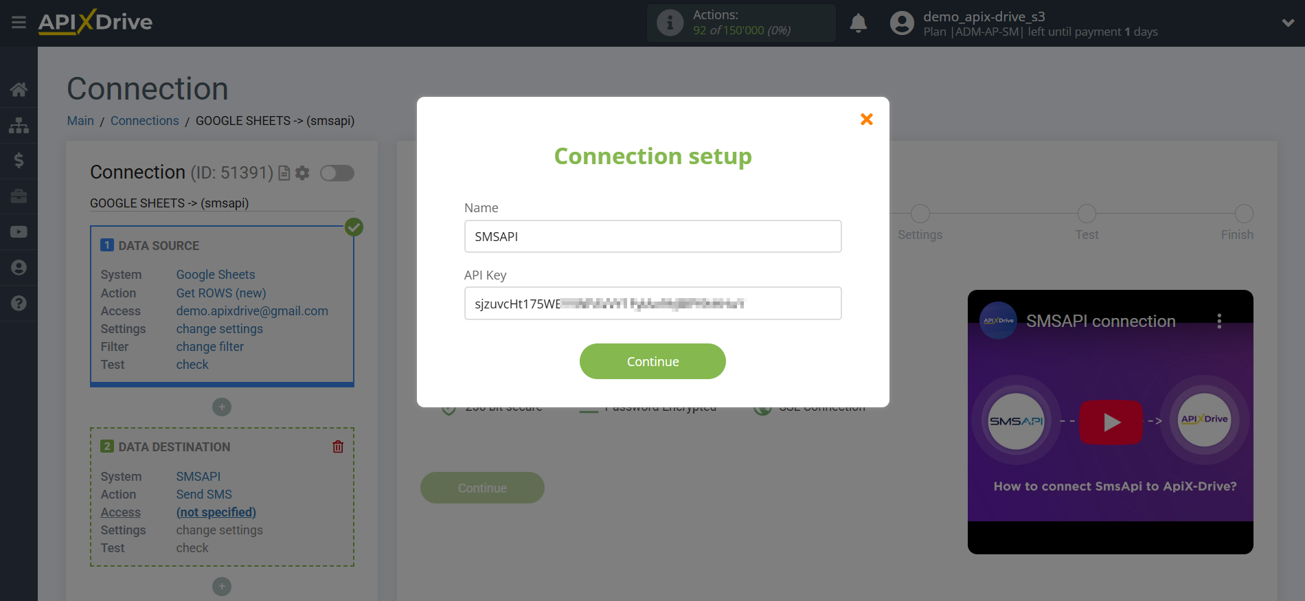 How to Connect SMSAPI as Data Destination | Enter API Key How to Connect SMSAPI as Data Destination | Enter API Key