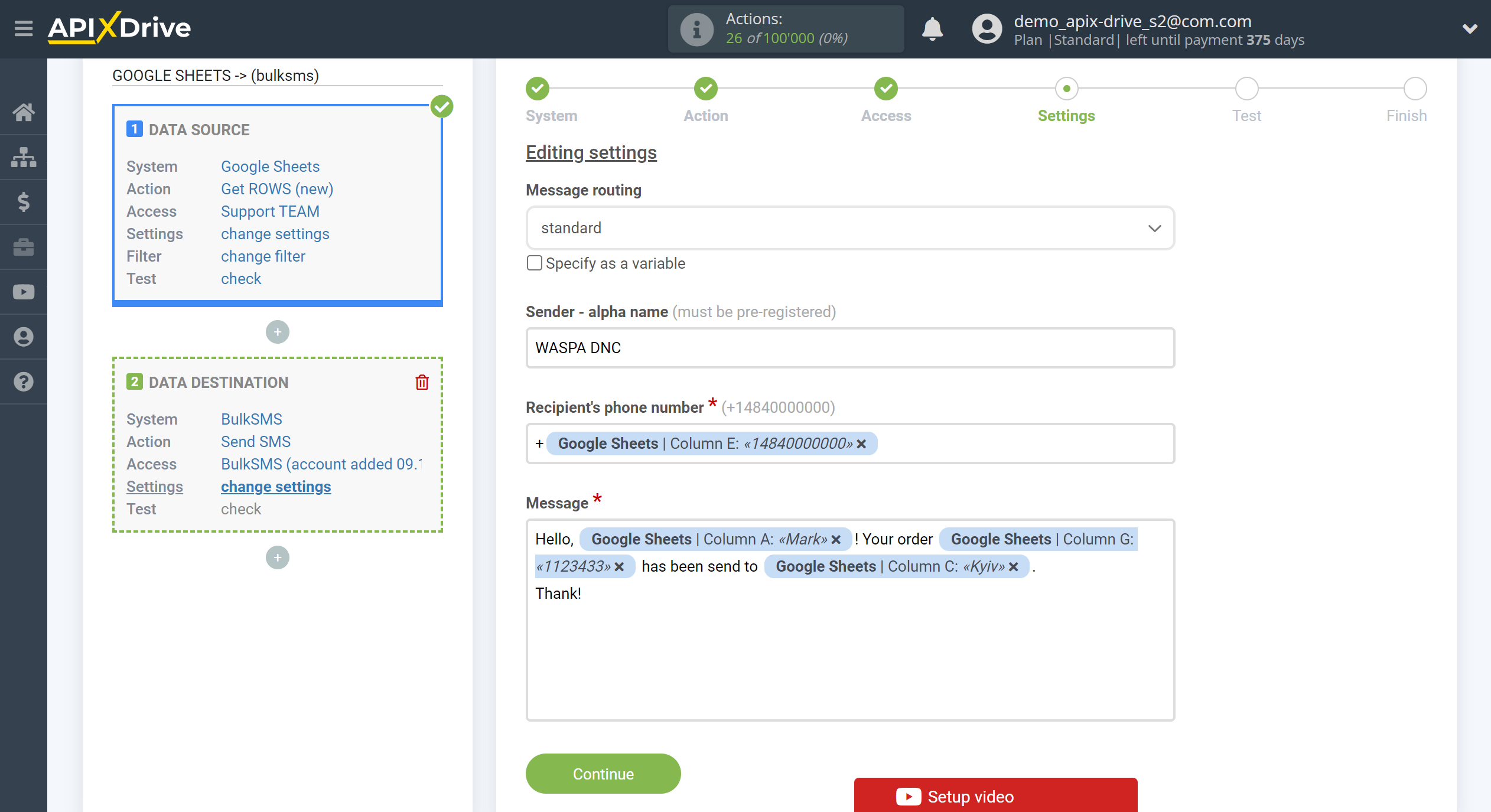 How to Connect BulkSMS as Data Destination | Assigning fields