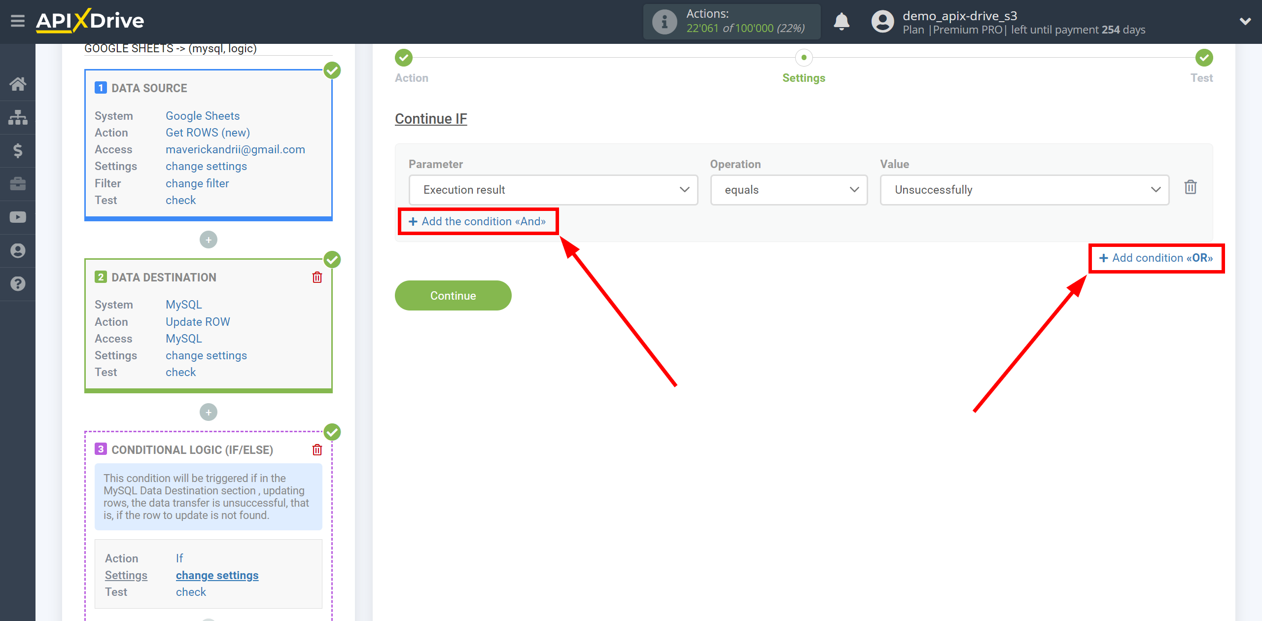 How to setup MySQL Update Row / Add Row | Additional conditions "AND", "OR"