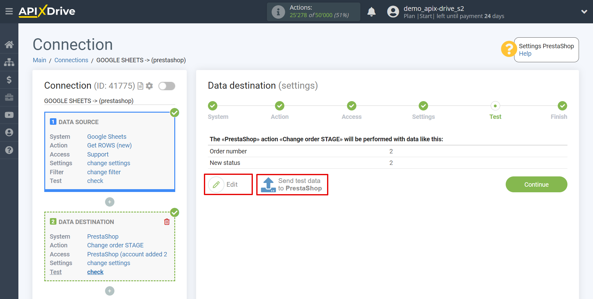 How to Connect PrestaShop as Data Destination | Test data