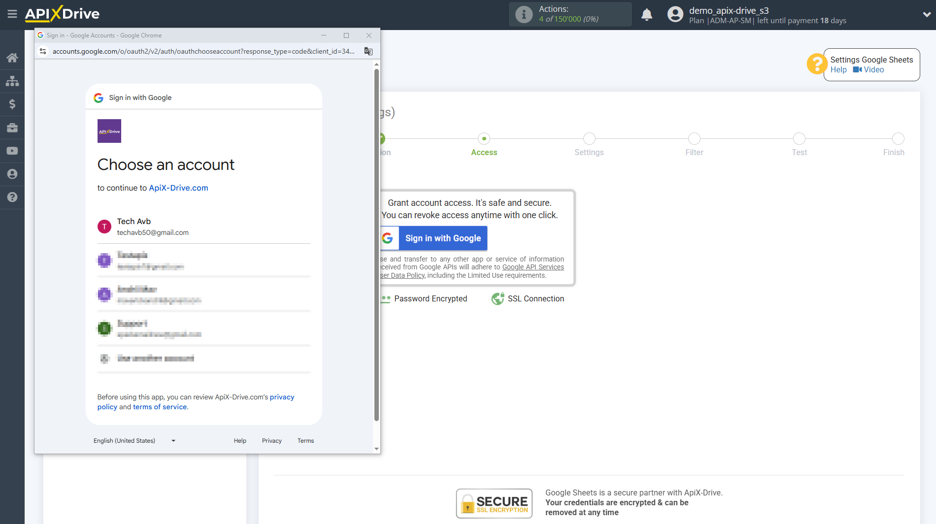 How to setup Lemlist Update Lead in campaign / Add Lead in campaign | Selecting a Google account to connect