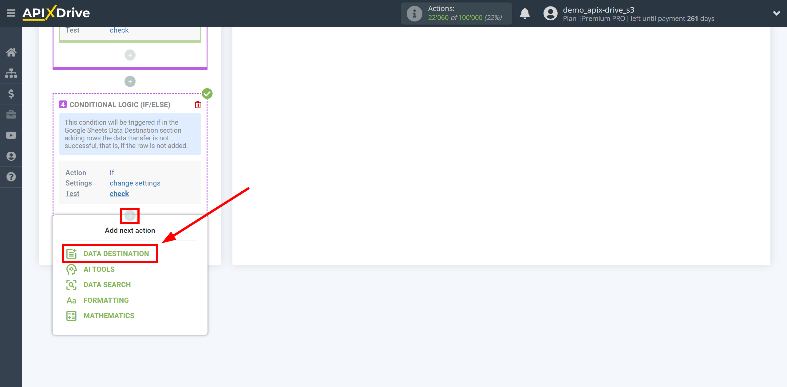 How to setup Google Sheets Update Row / Add Row | Start setting up Slack Data Destination inside the Logic section