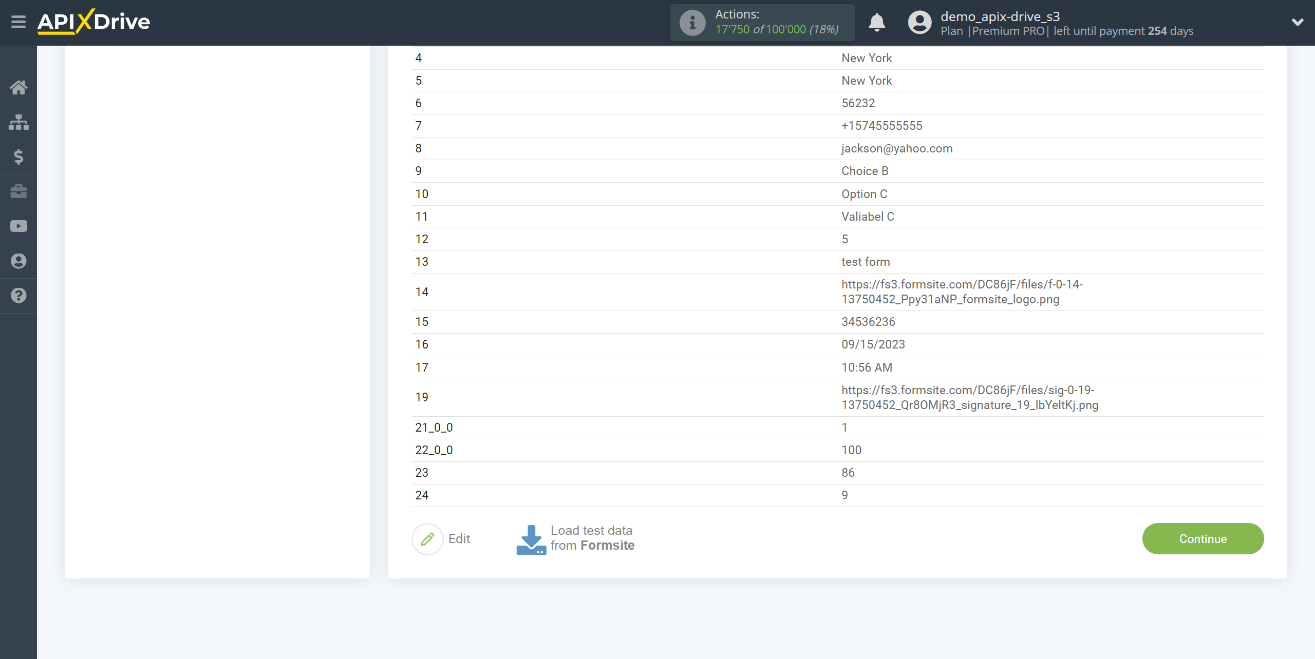 How to Connect Formsite as Data Source | Test data