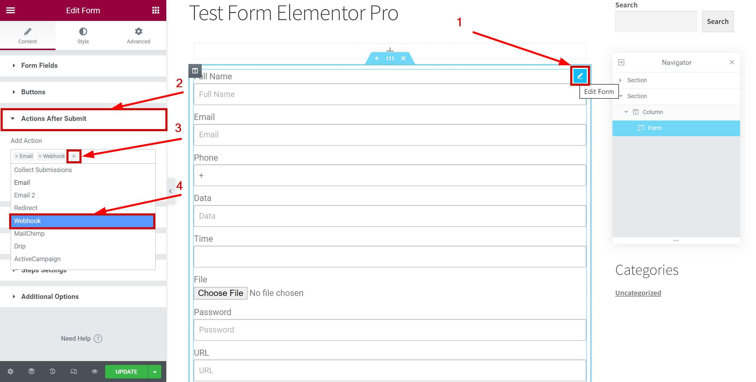 How to Connect Elementor as Data Source | Go to the Webhook settings section