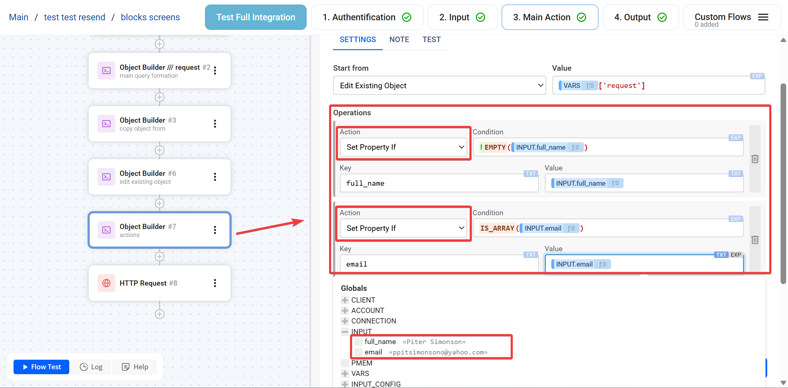 Object Builder |&nbsp;Налаштування дії