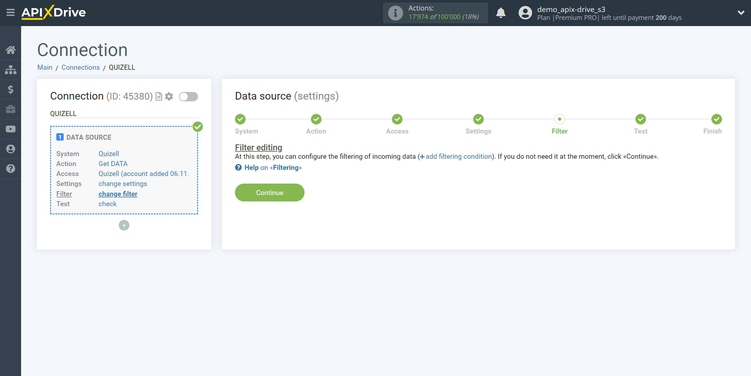 How to Connect Quizell as Data Source | Data Filter