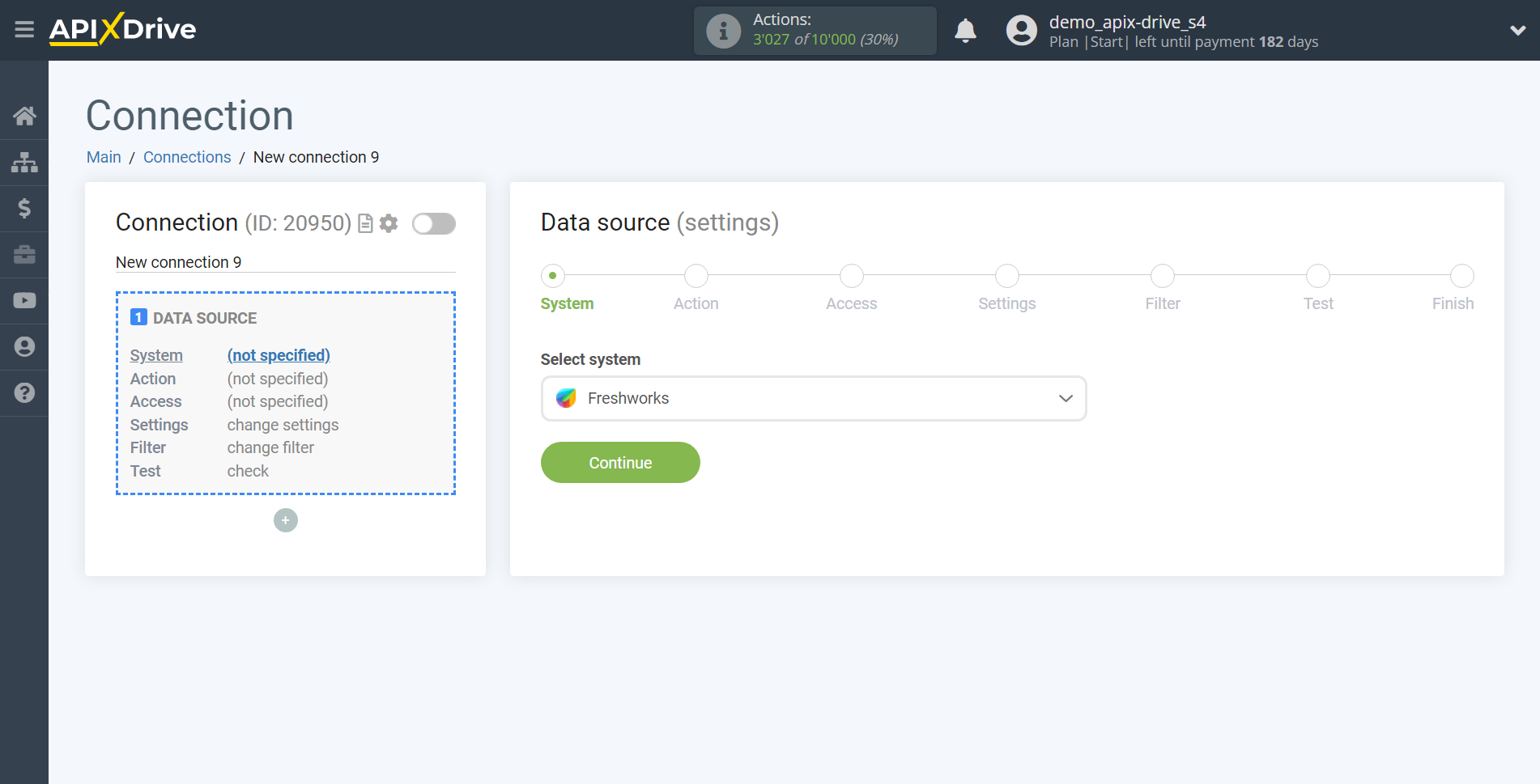 How to Connect Freshworks as Data Source | System selection